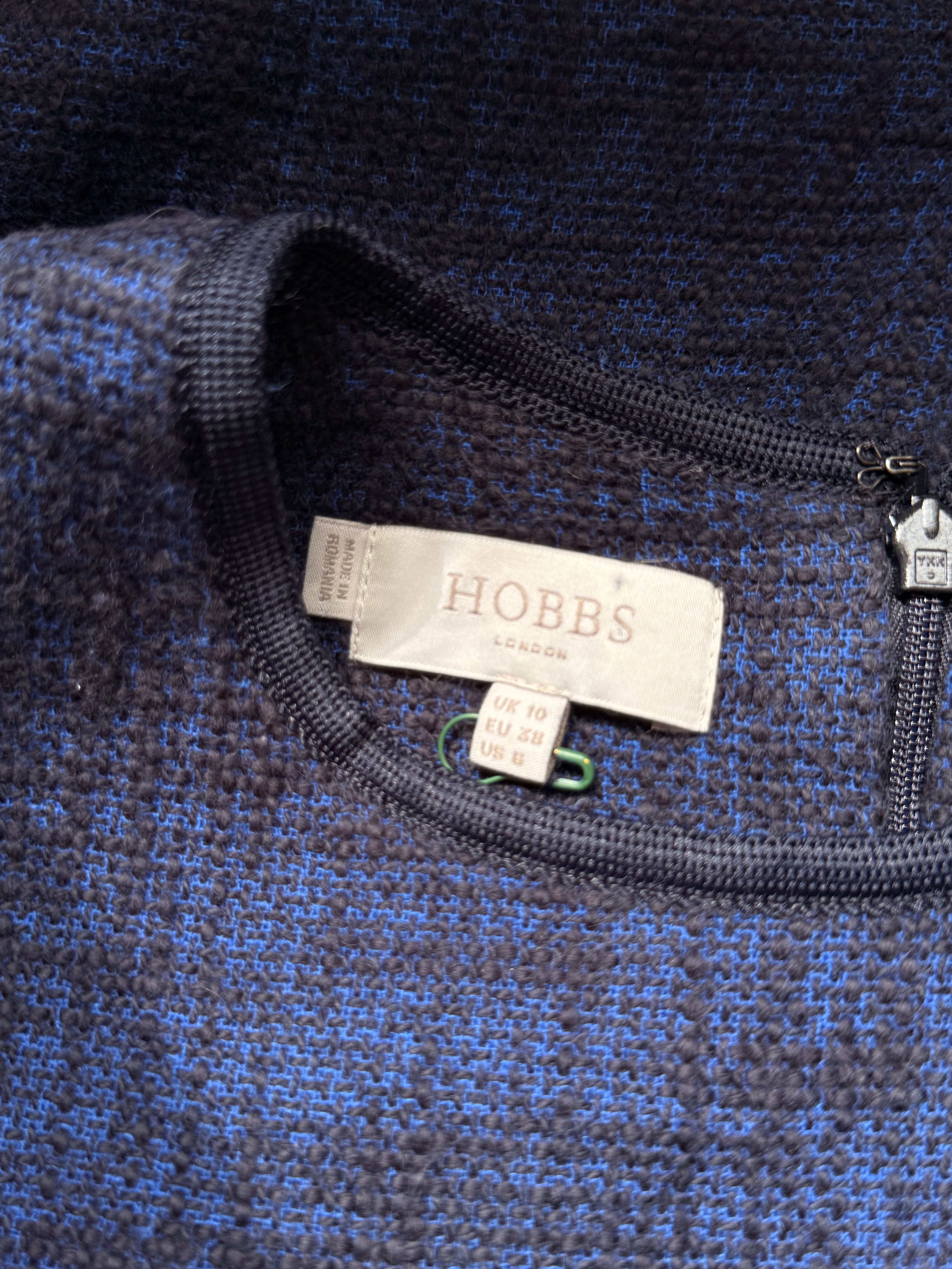 HOBBS London Blue Textured Sleeveless Shift Dress – Size UK 10 / US 6 | Elegant Work & Occasion Dress