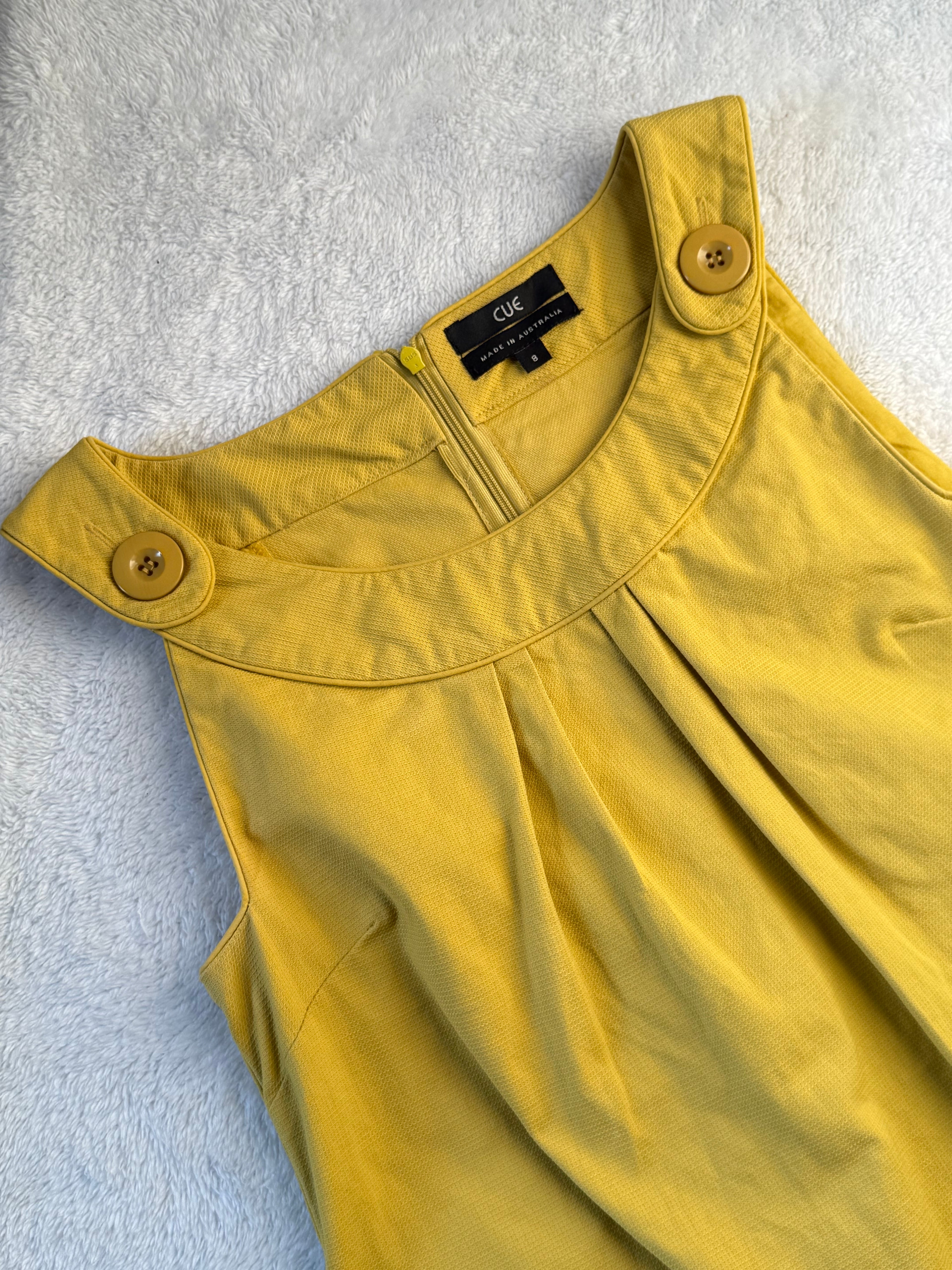 Cue Australia Bright Yellow Pleated Shift Dress | UK 8