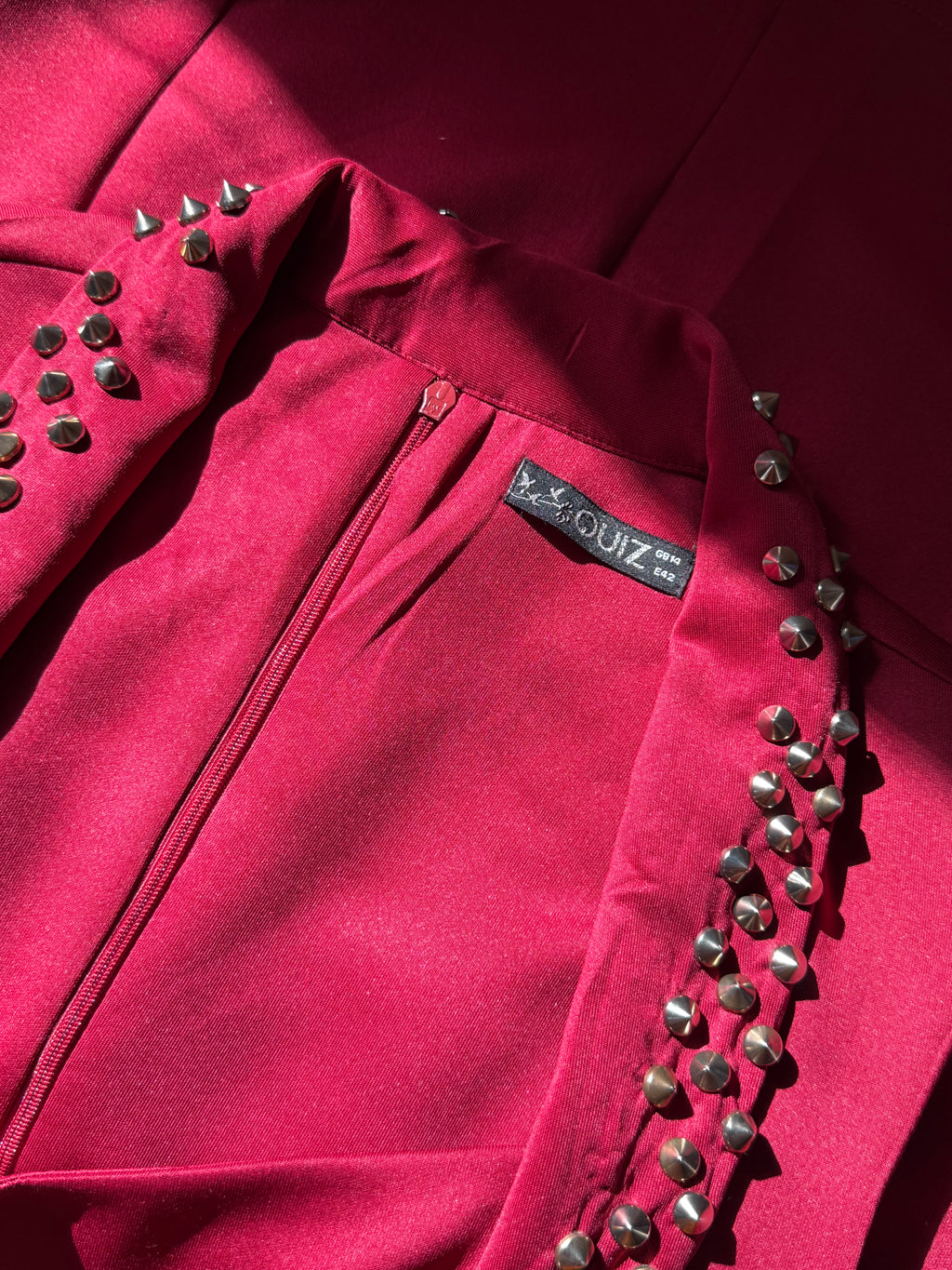 Glam Preloved QUIZ Wine Red Studded Peplum Occasion Dress - EU 42 | Dubai Party Wear