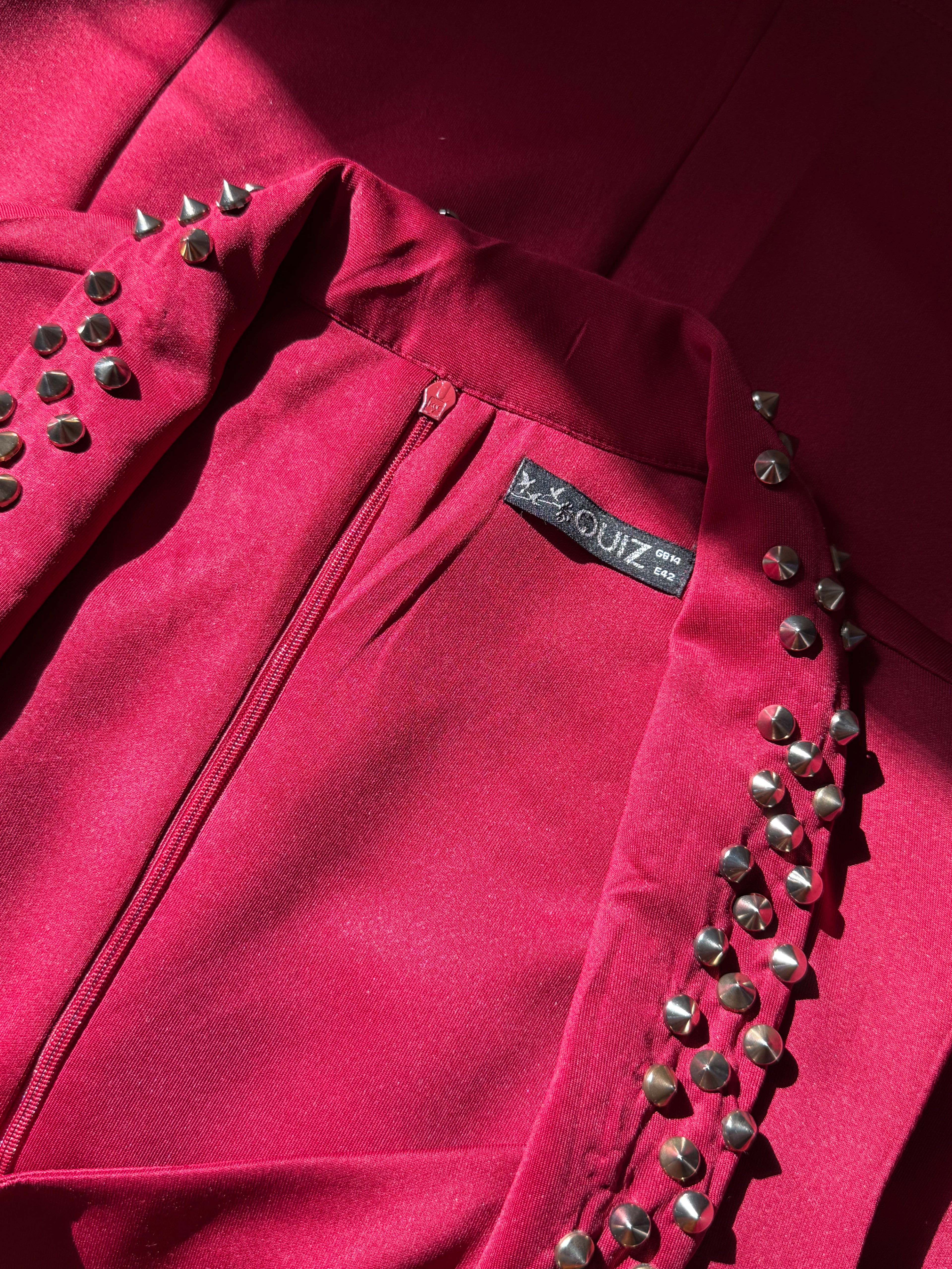 Glam Preloved QUIZ Wine Red Studded Peplum Occasion Dress - EU 42 | Dubai Party Wear