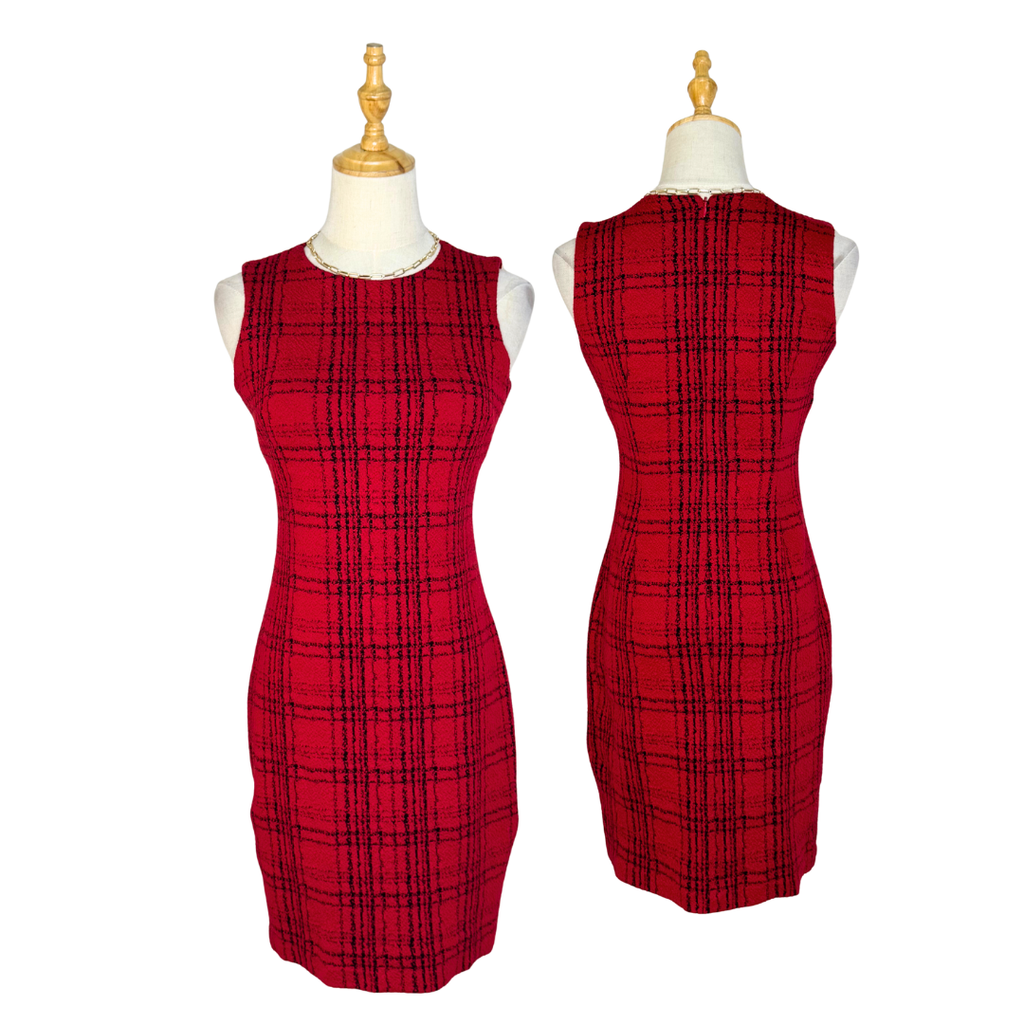 Calvin Klein Red Plaid Sheath Dress | XS Petite