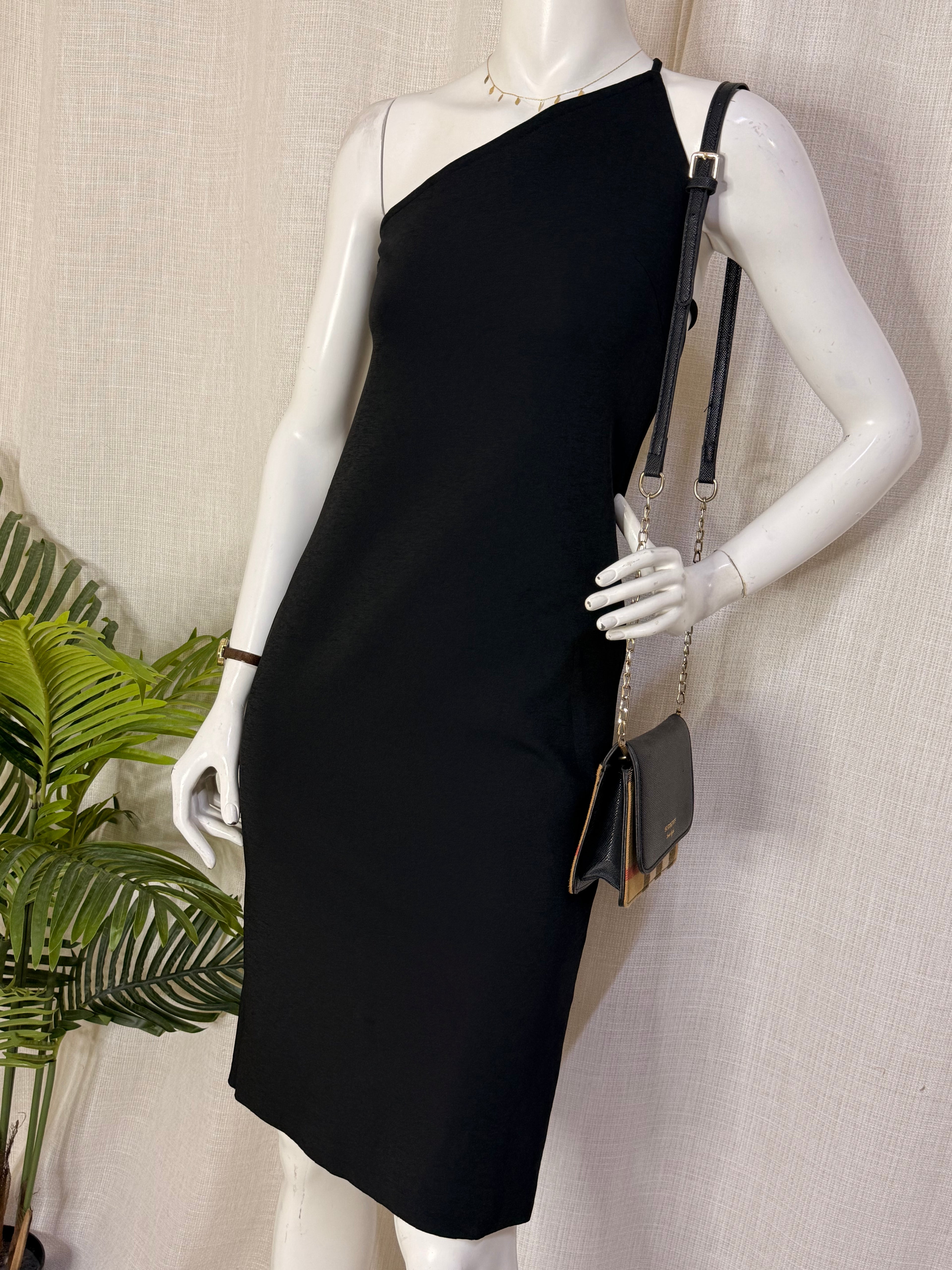 zara black one shoulder dress with High Slits -- New! shoulder neckline highlights the collarbone Women's Zara Black Satin One