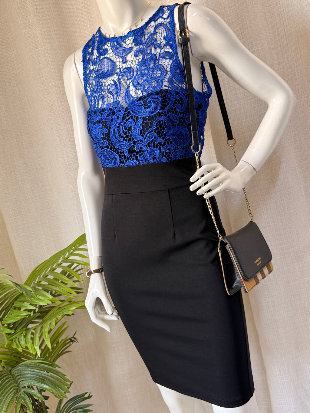 Royal Blue Guipure Lace Overlay Sheath Dress
