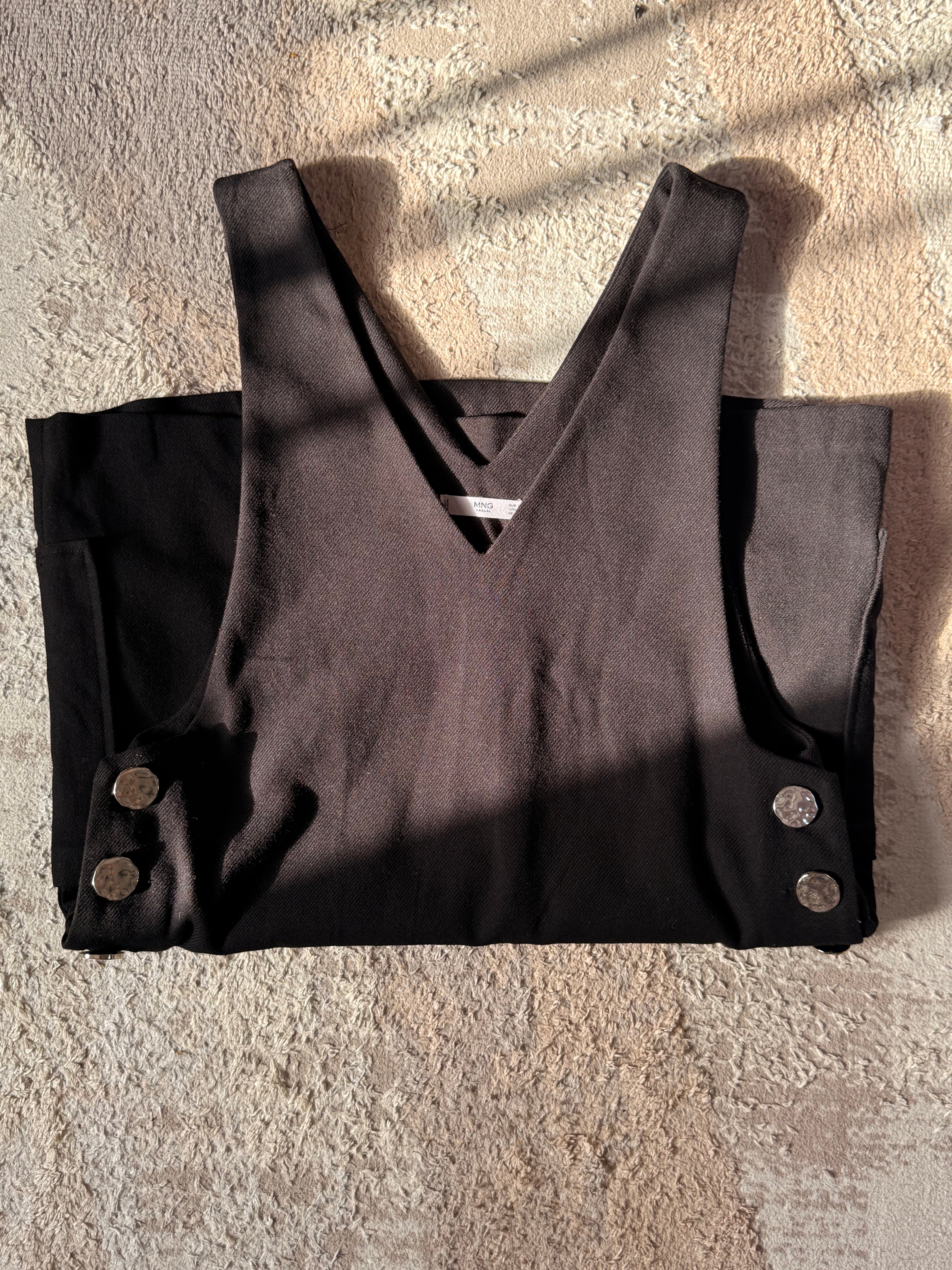 MANGO CASUAL Deep V-Neck Pinafore Jumper Dress - Classic Black (Size M)