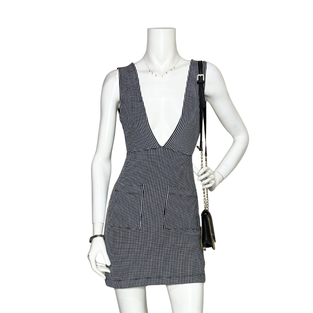 BERSHKA Black and White Deep V Dress (XS)
