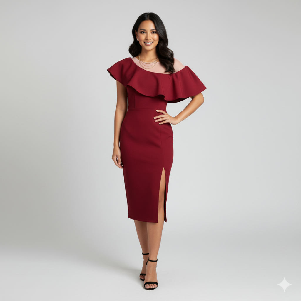 Abercrombie Ruffle Slit Midi Dress | MEDIUM
