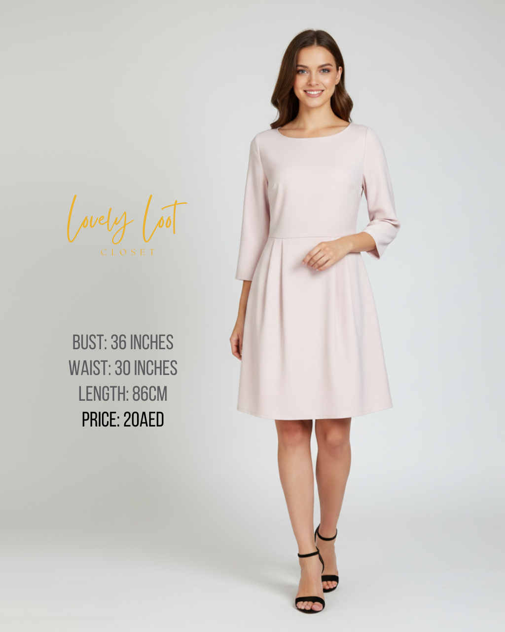 Light Pink A-Line Dress | Boat Neck | Bust 36"