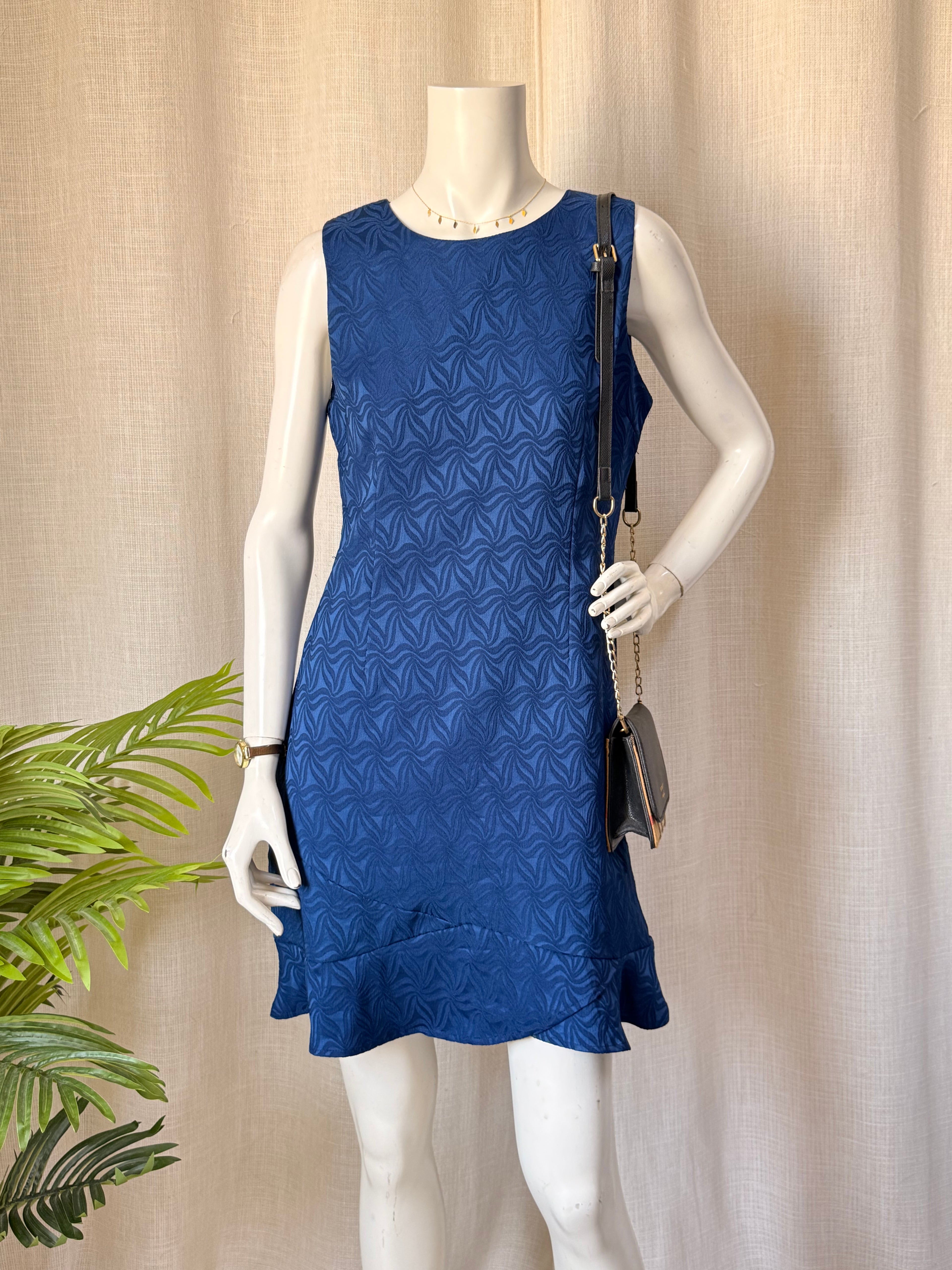 Royal Blue Textured Sleeveless Mini Dress