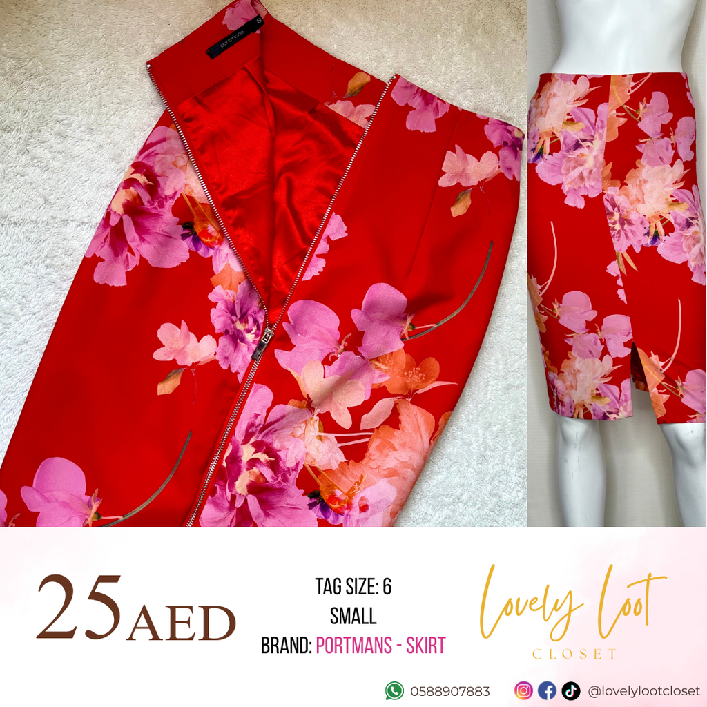 Portmans Red Floral Pencil Skirt (Small)