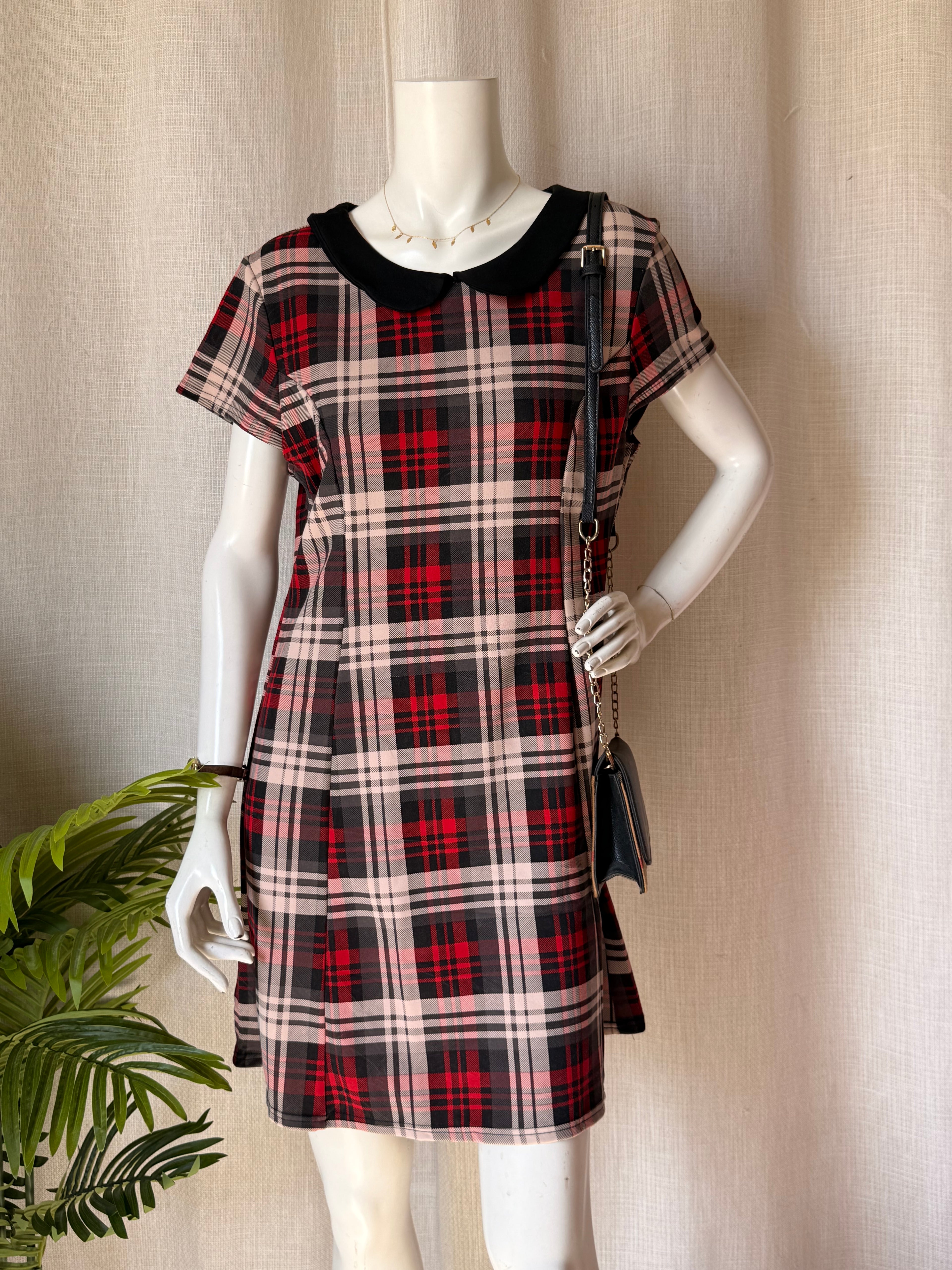 STELLA MORGAN Red Plaid Peter Pan Collar Dress | UK 16