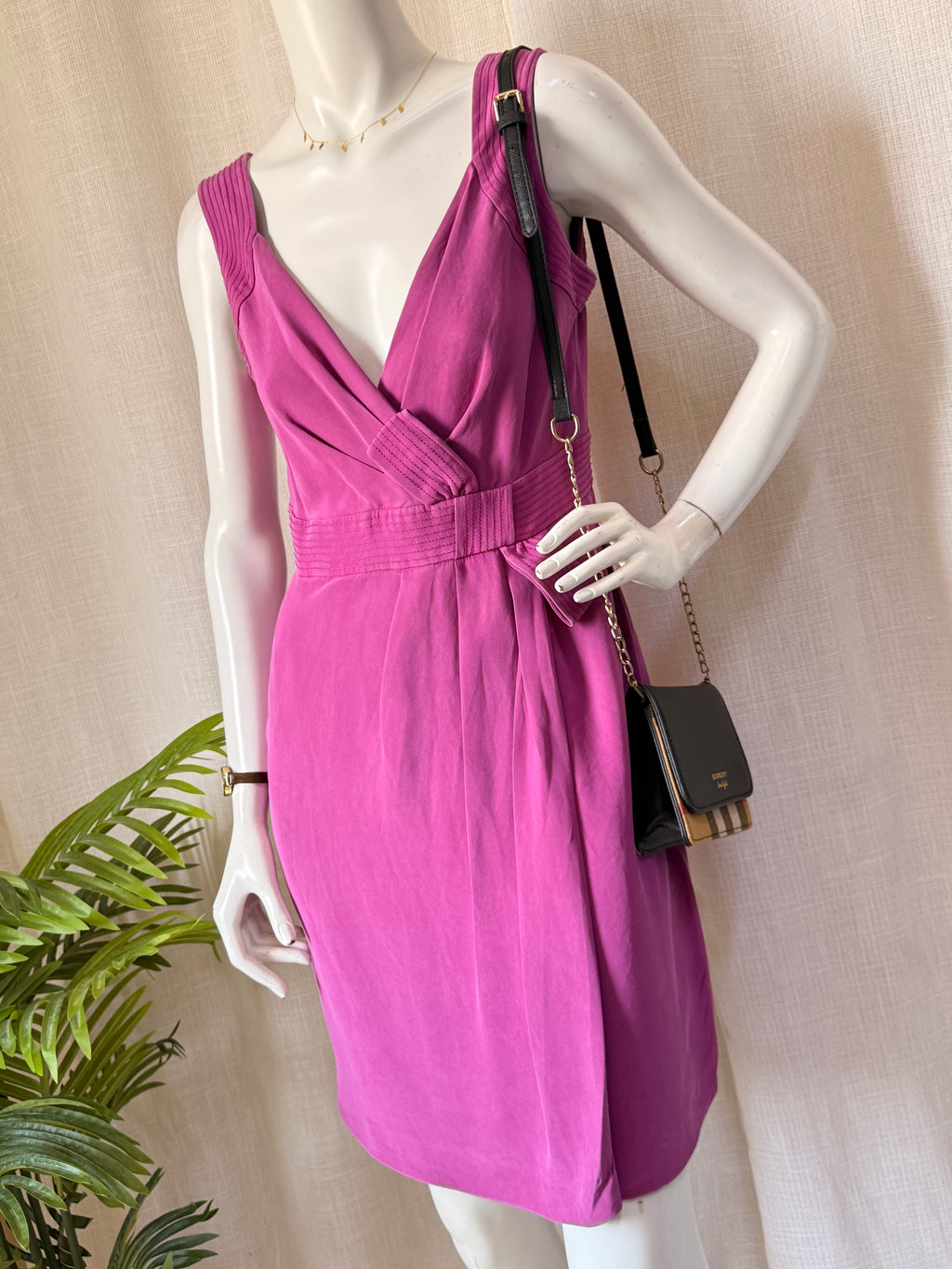 Hobbs London Magenta Silk-Mix Wrap Dress
