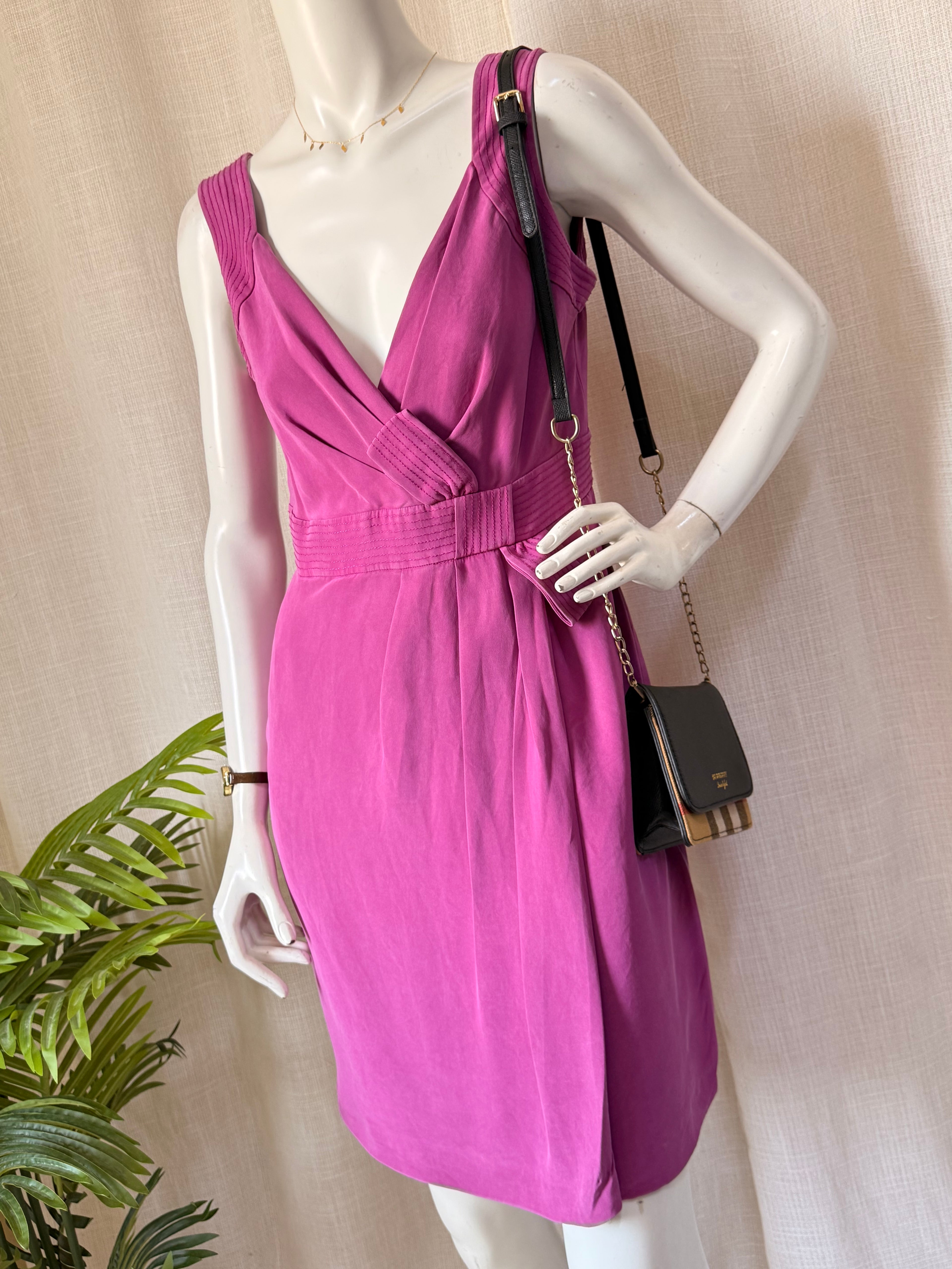 Hobbs London Magenta Silk-Mix Wrap Dress