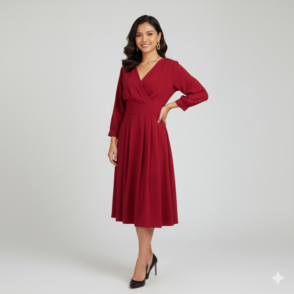 Only Edge Luxury Red Wrap Midi Dress | SMALL