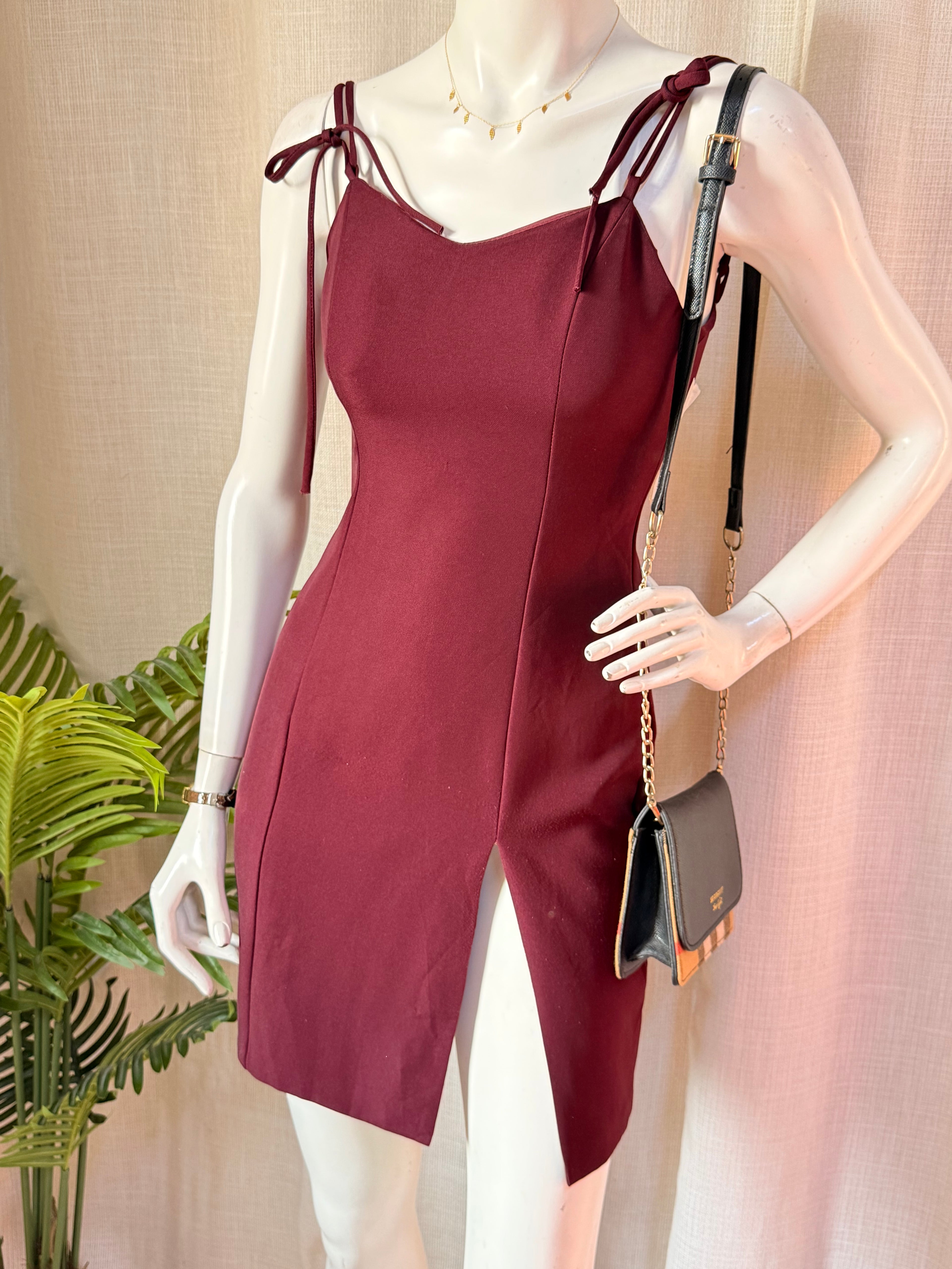Nabi Brand Burgundy Tie-Strap Bodycon Mini Dress – Size S | Cocktail & Party Dress