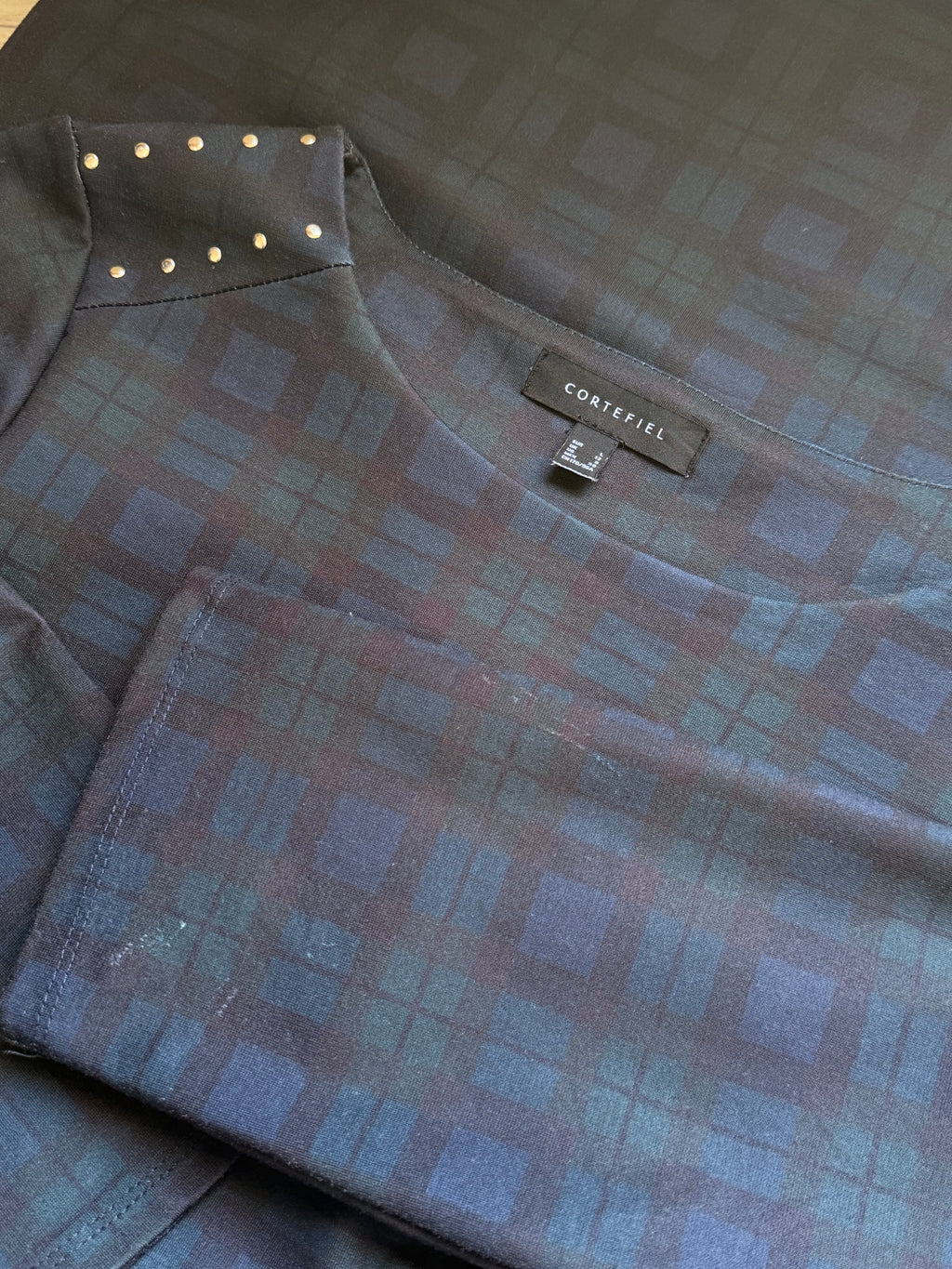 Cortefiel Plaid Studded Shift Dress - Size L (UK 12 / US 8)