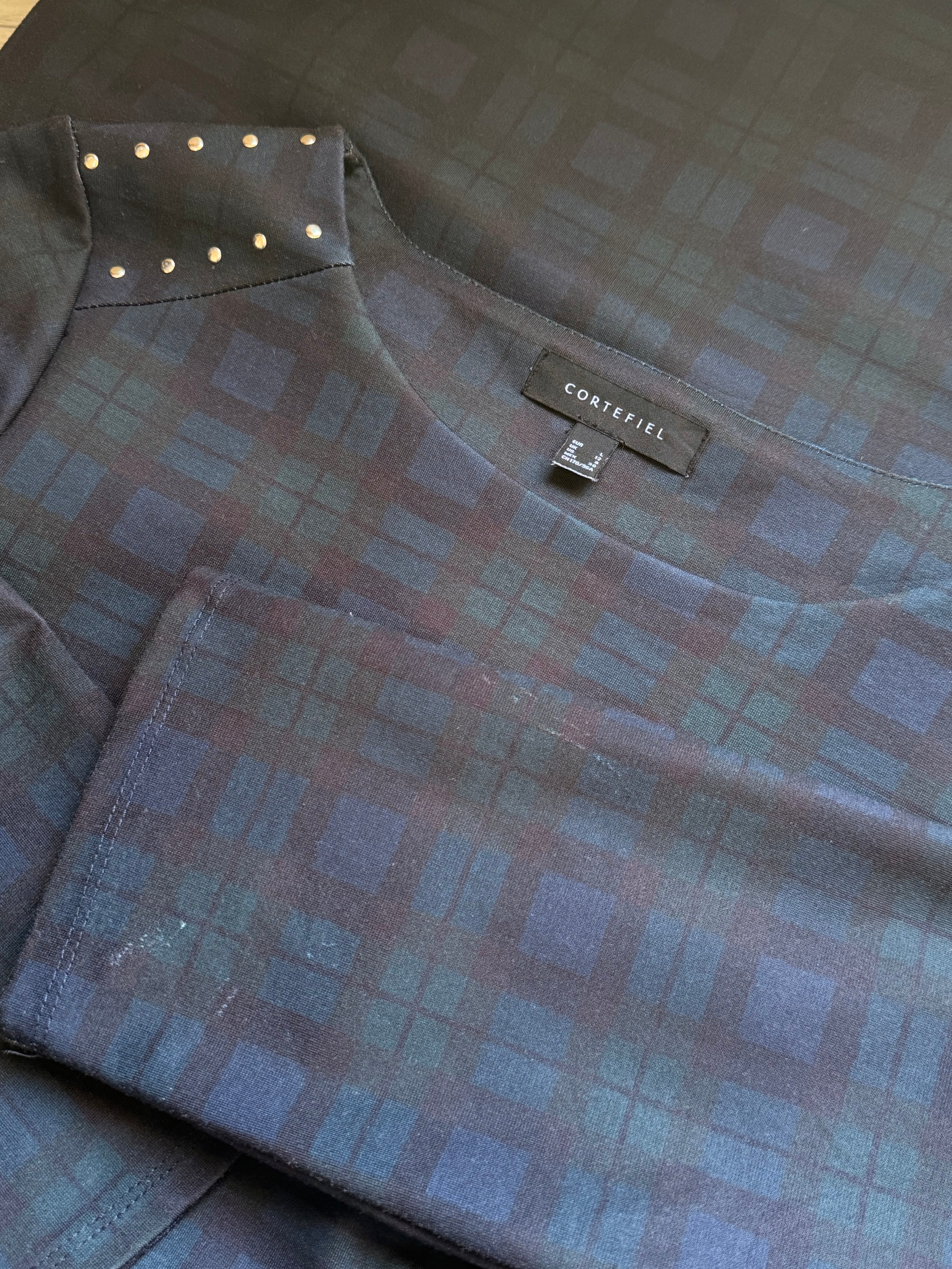 Cortefiel Plaid Studded Shift Dress - Size L (UK 12 / US 8)