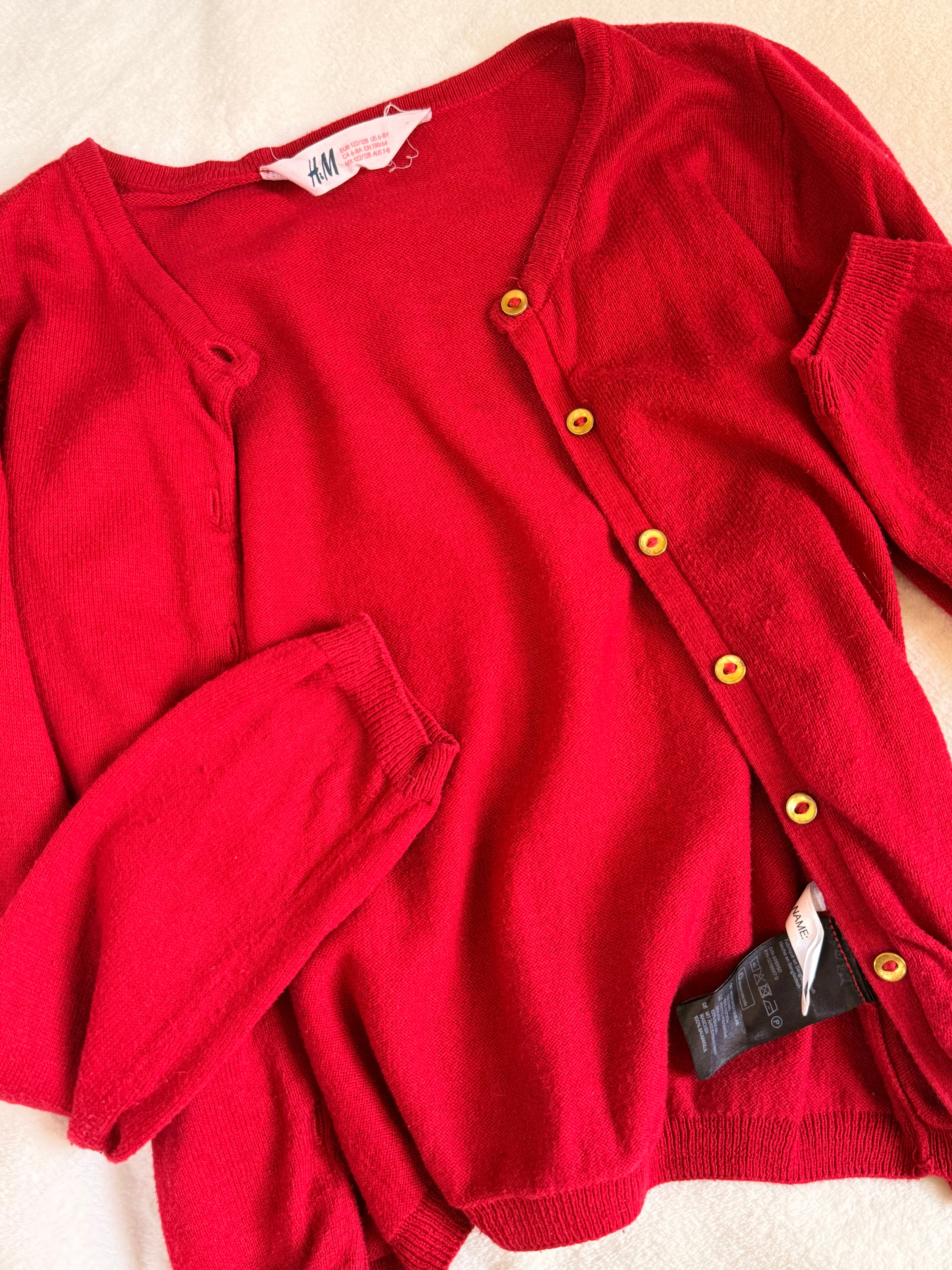 H&M Red Cropped Button-Down Cardigan | US 6-8Y