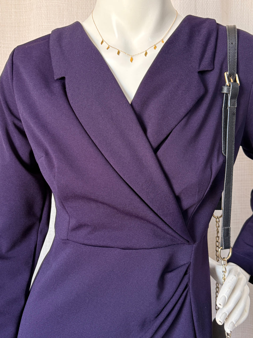 Sophisticated Deep Purple Blazer-Style Midi Dress