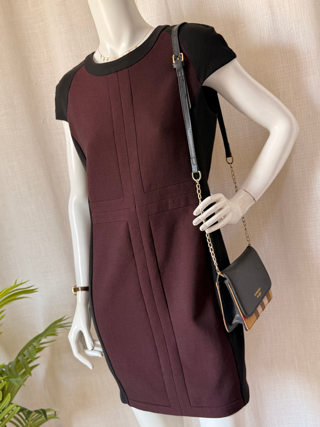Zara Burgundy & Black Colorblock Mini Dress | Size L