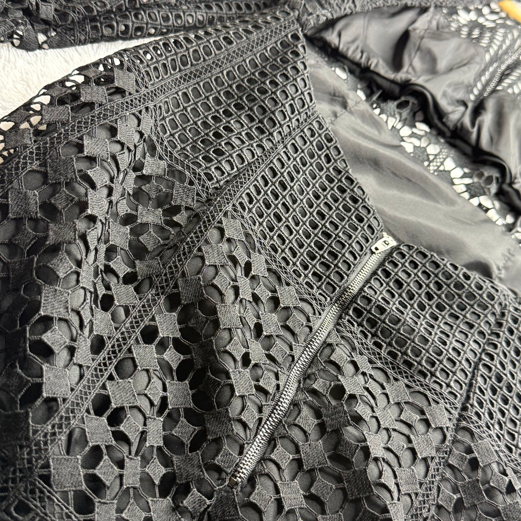 Kookai Black Lace Long-Sleeve Mini Dress with Open Back (Like New)