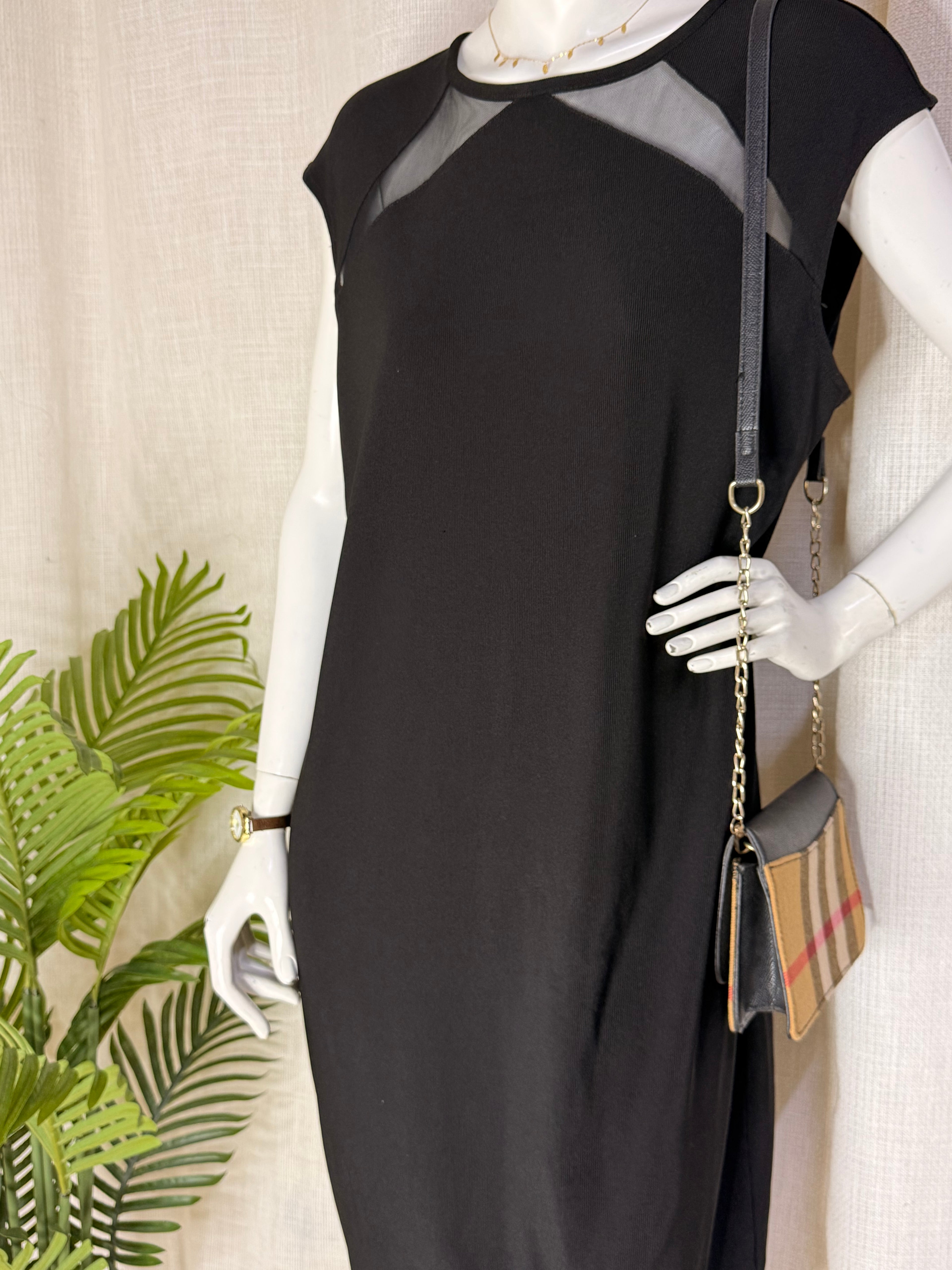 CASTALUNA Sheer Mesh Panel Black Shift Dress - Plus Size Curve (Size XL / XXL)