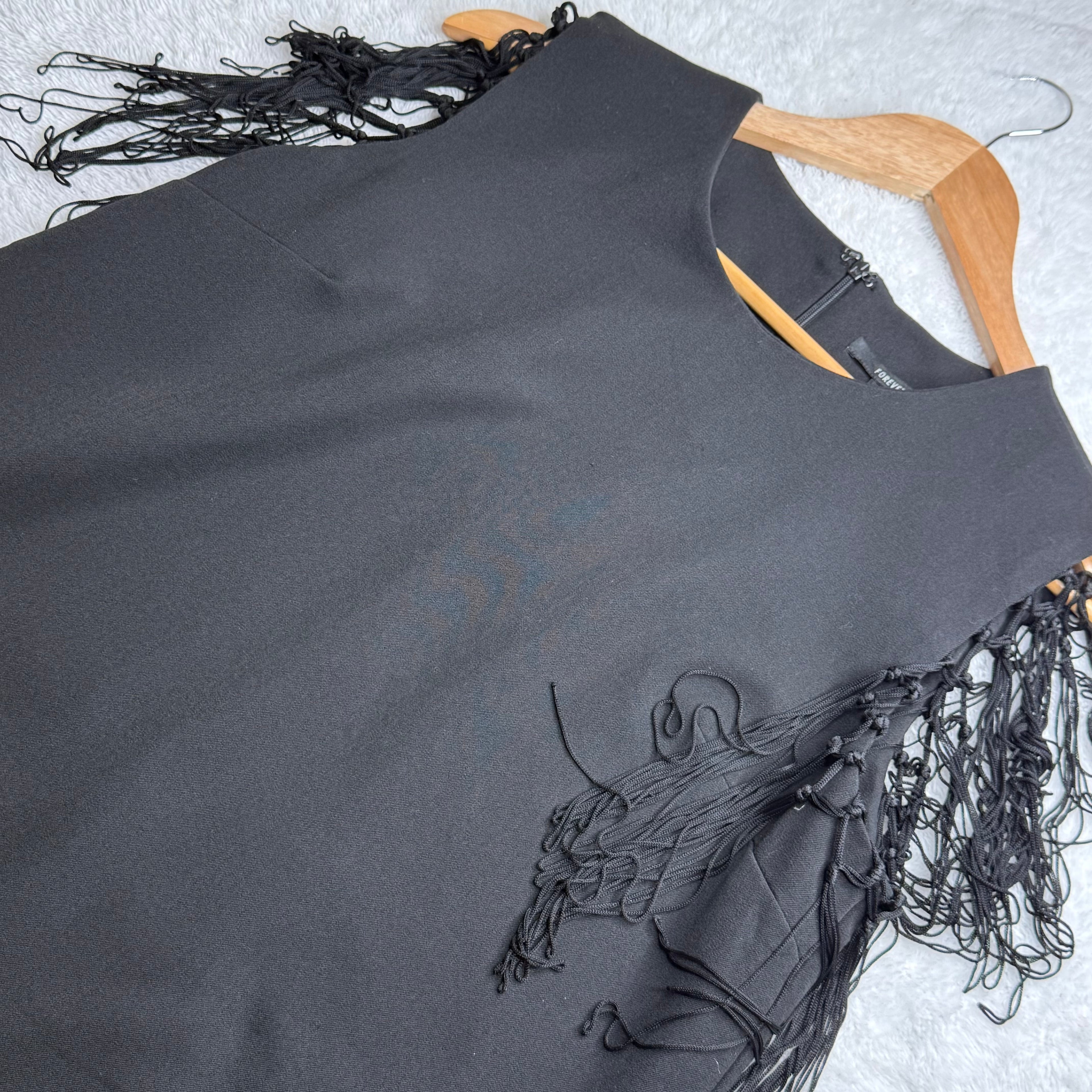 Forever 21 Black Shift Dress with Fringe Sleeves