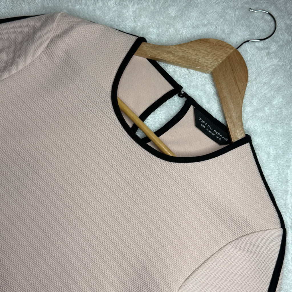 Dorothy Perkins Pink Textured Short-Sleeve Dress with Black Trim