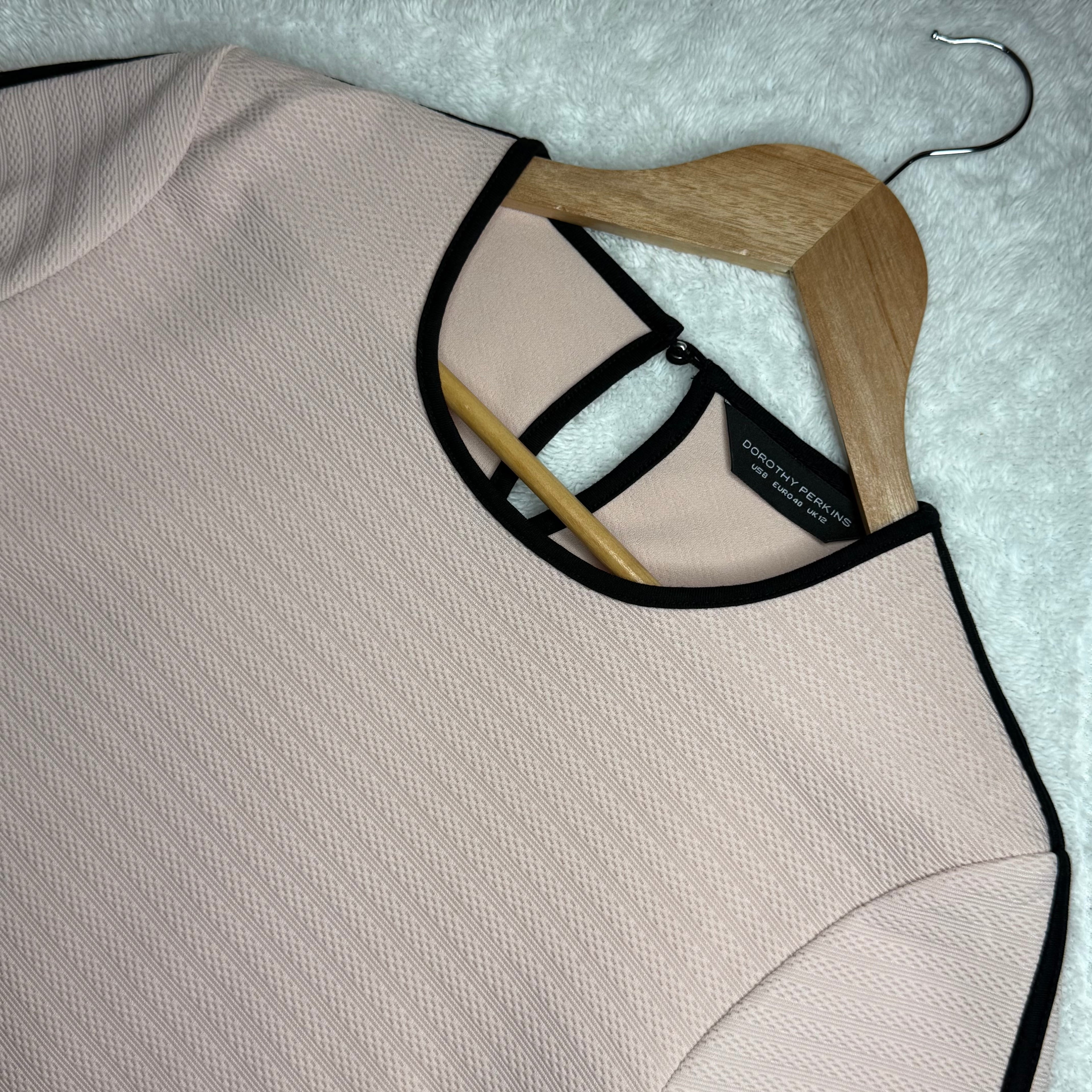 Dorothy Perkins Pink Textured Short-Sleeve Dress with Black Trim