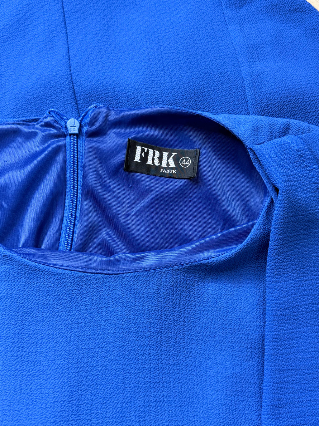 FRK Faruk Royal Blue Asymmetric Ruffle Layered Dress - Size 44 (Bust 42") XL