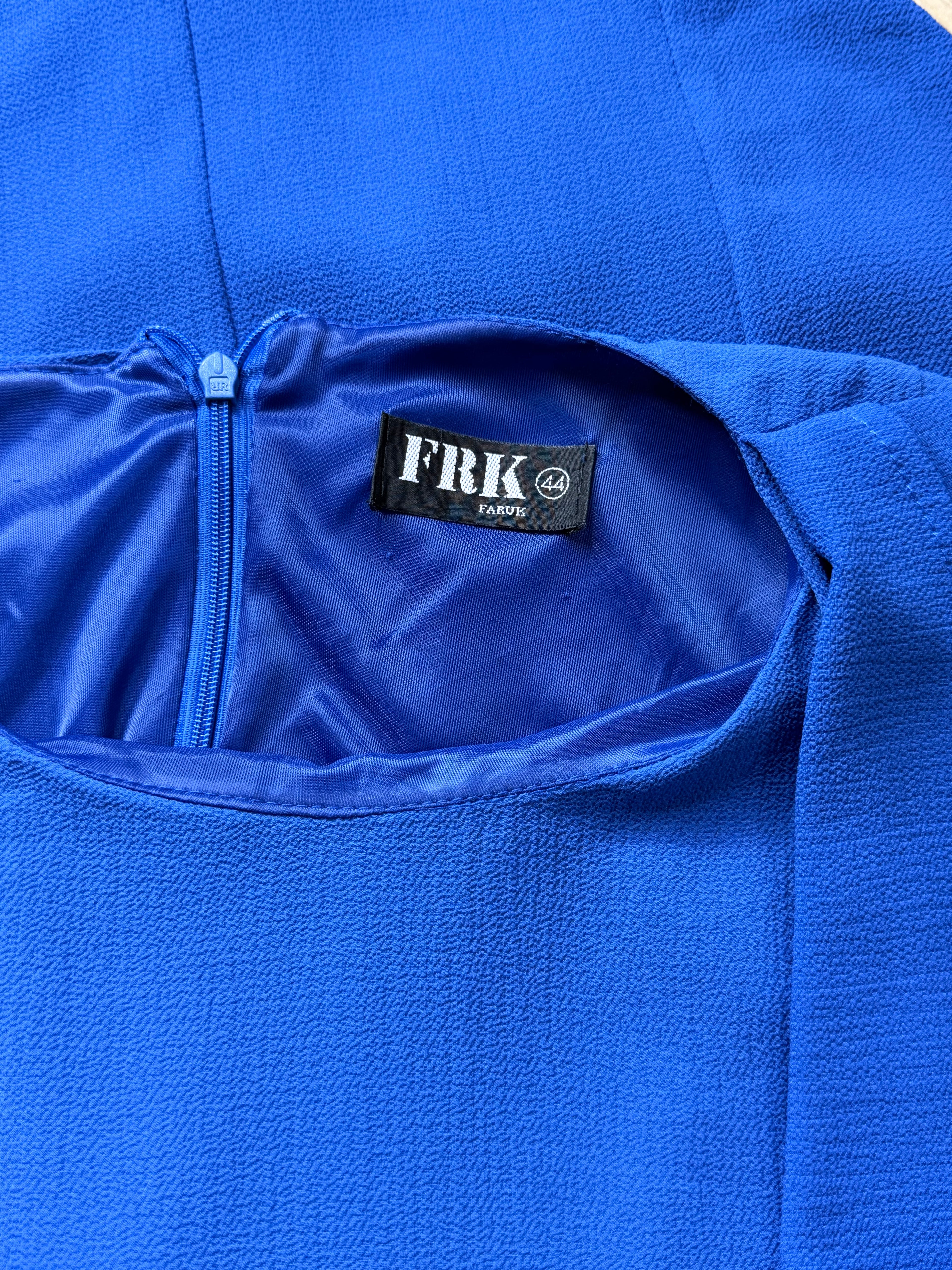FRK Faruk Royal Blue Asymmetric Ruffle Layered Dress - Size 44 (Bust 42") XL