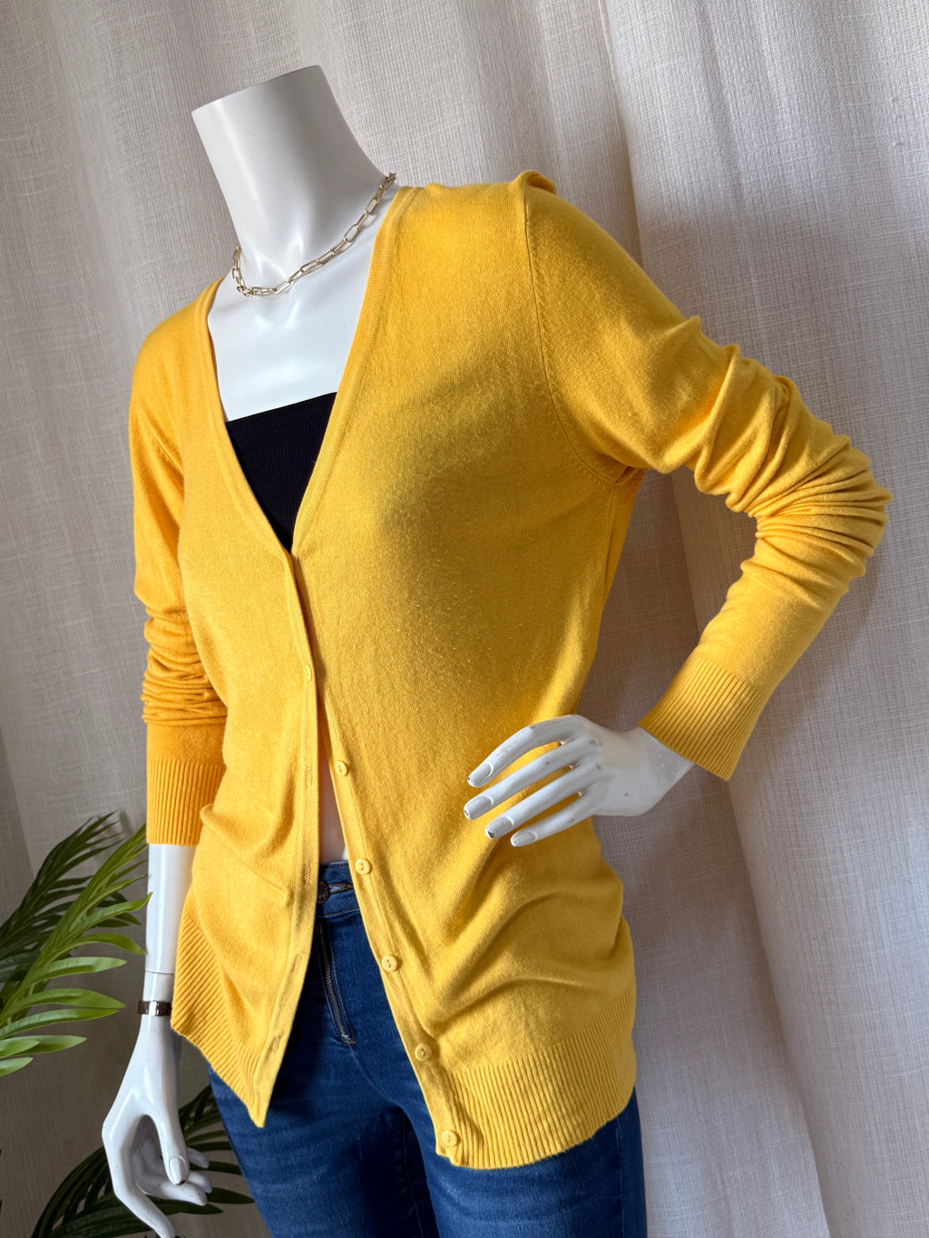 The Clue Sophisticated Mustard V-Neck Cardigan | Medium