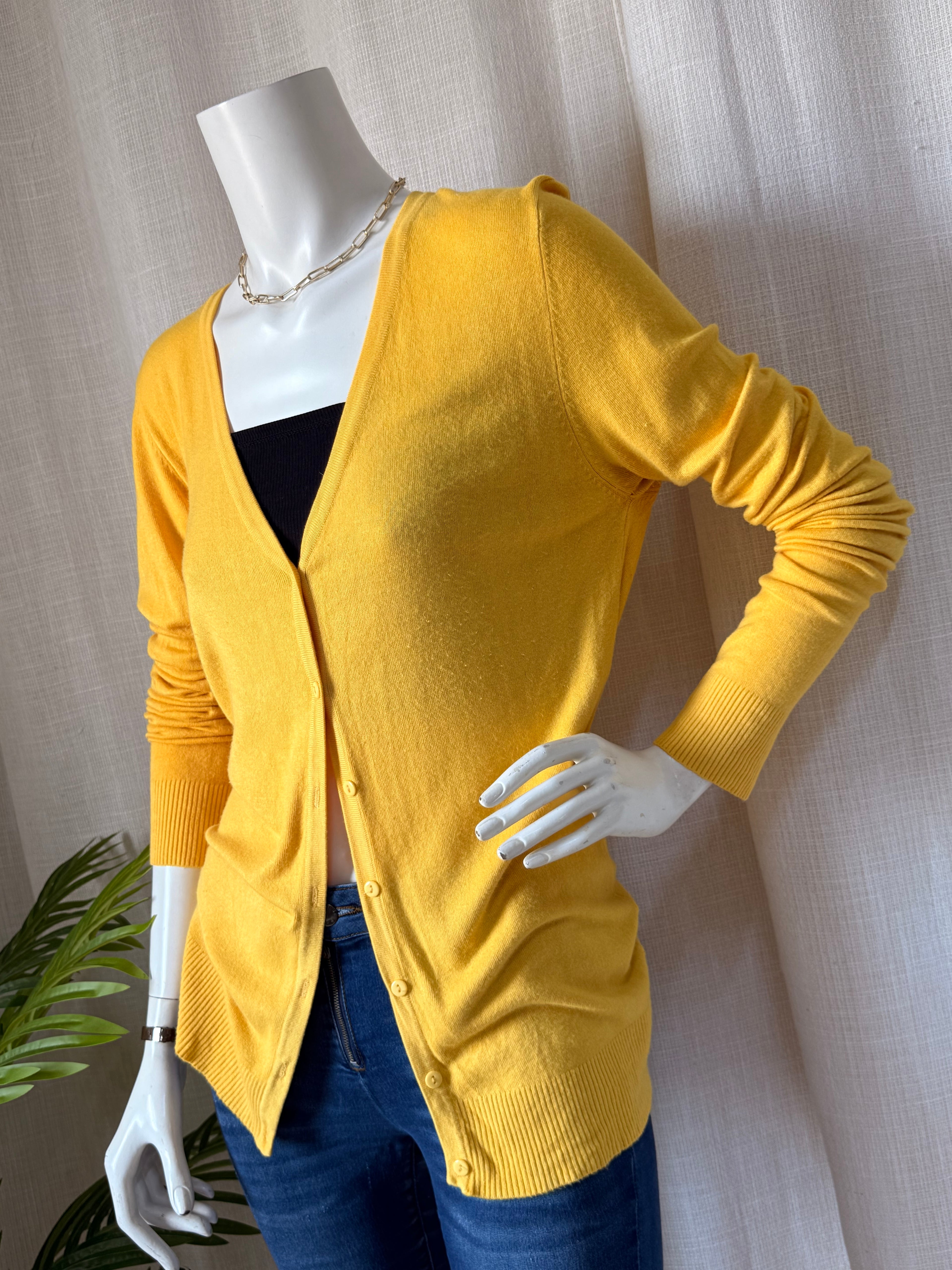 The Clue Sophisticated Mustard V-Neck Cardigan | Medium