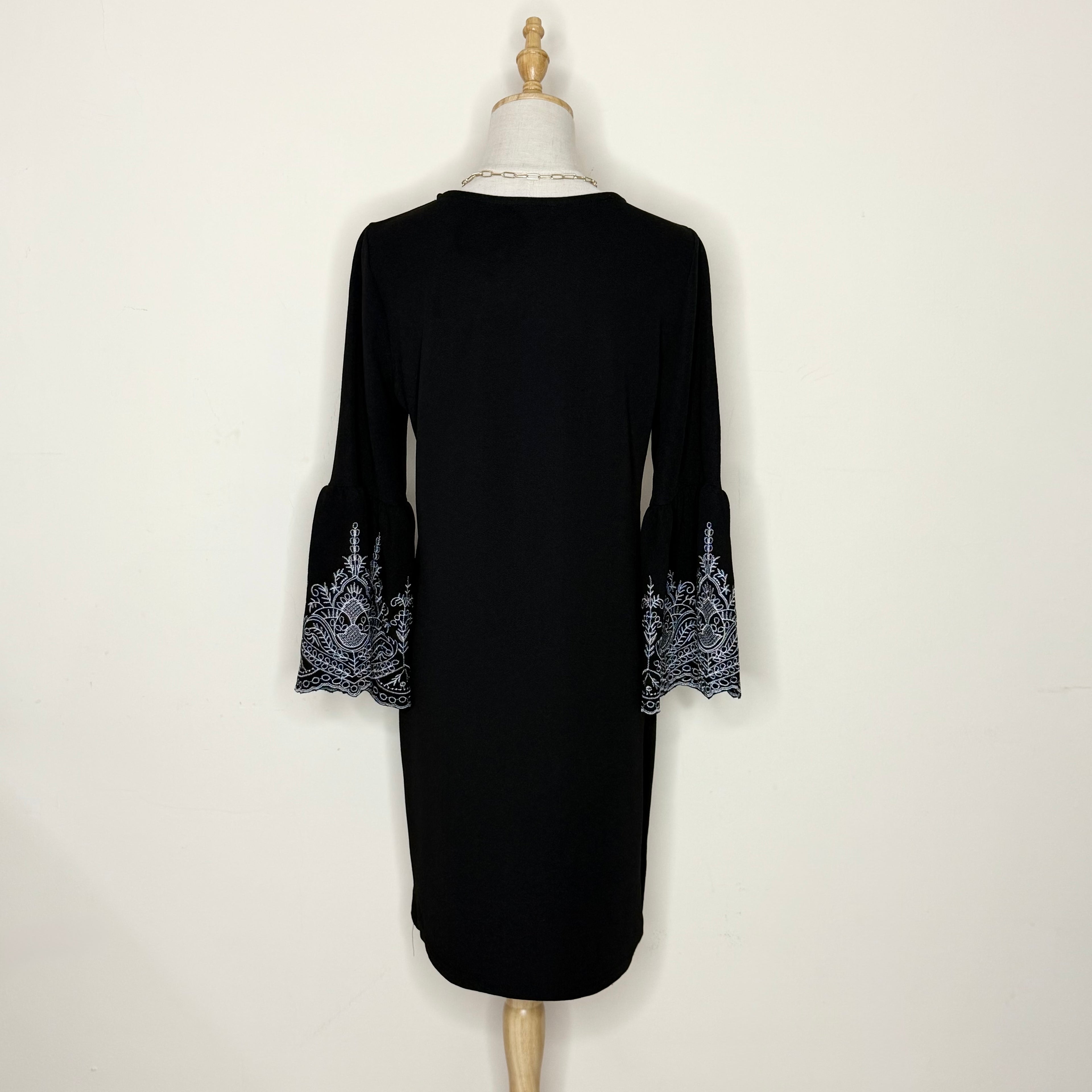 New Look Black Dress with Embroidered Bell Sleeves