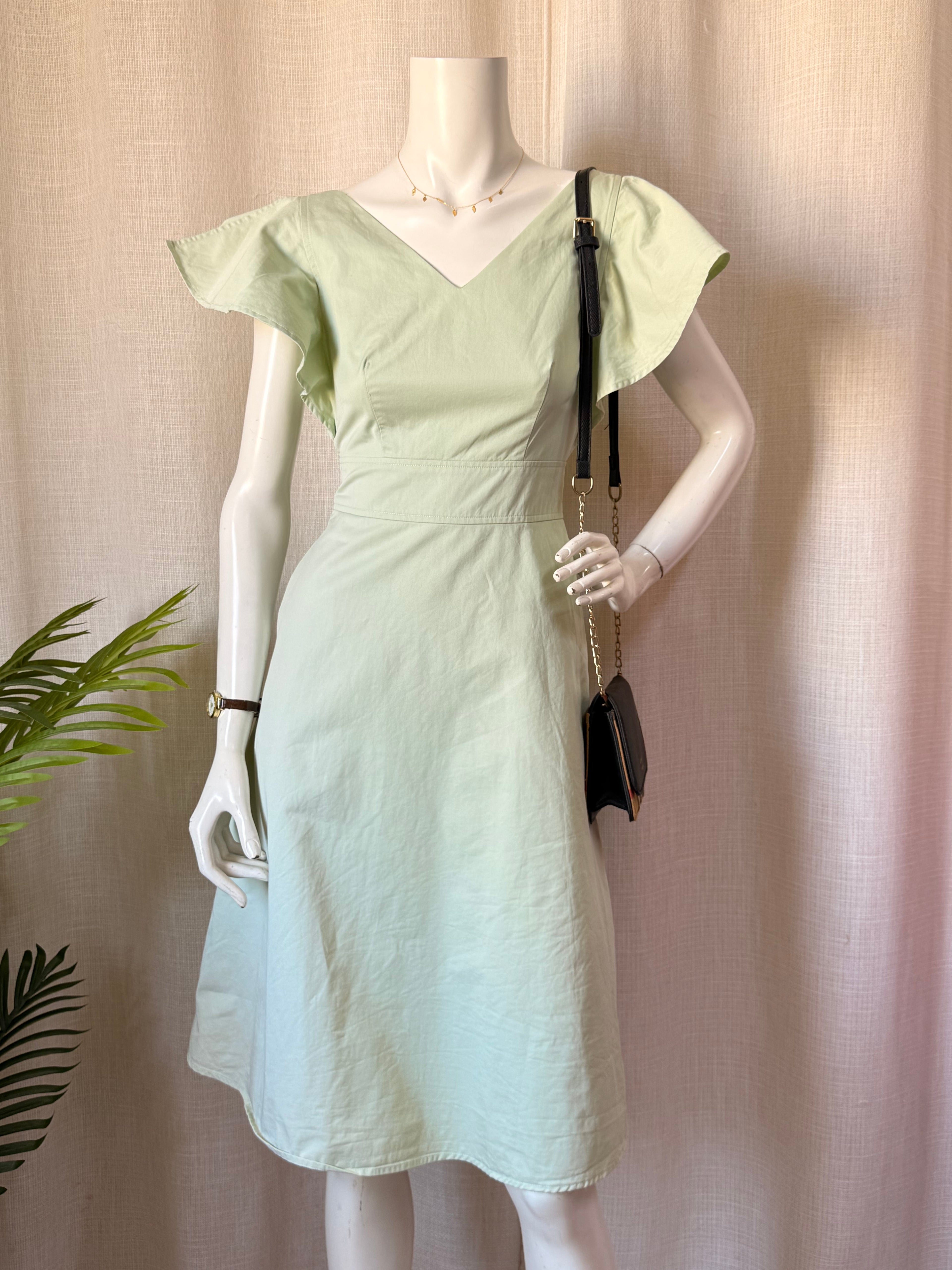 Love, Bonito Mint Green V-Neck A-Line Cotton Dress (Size XS / UK 6 / US 2)