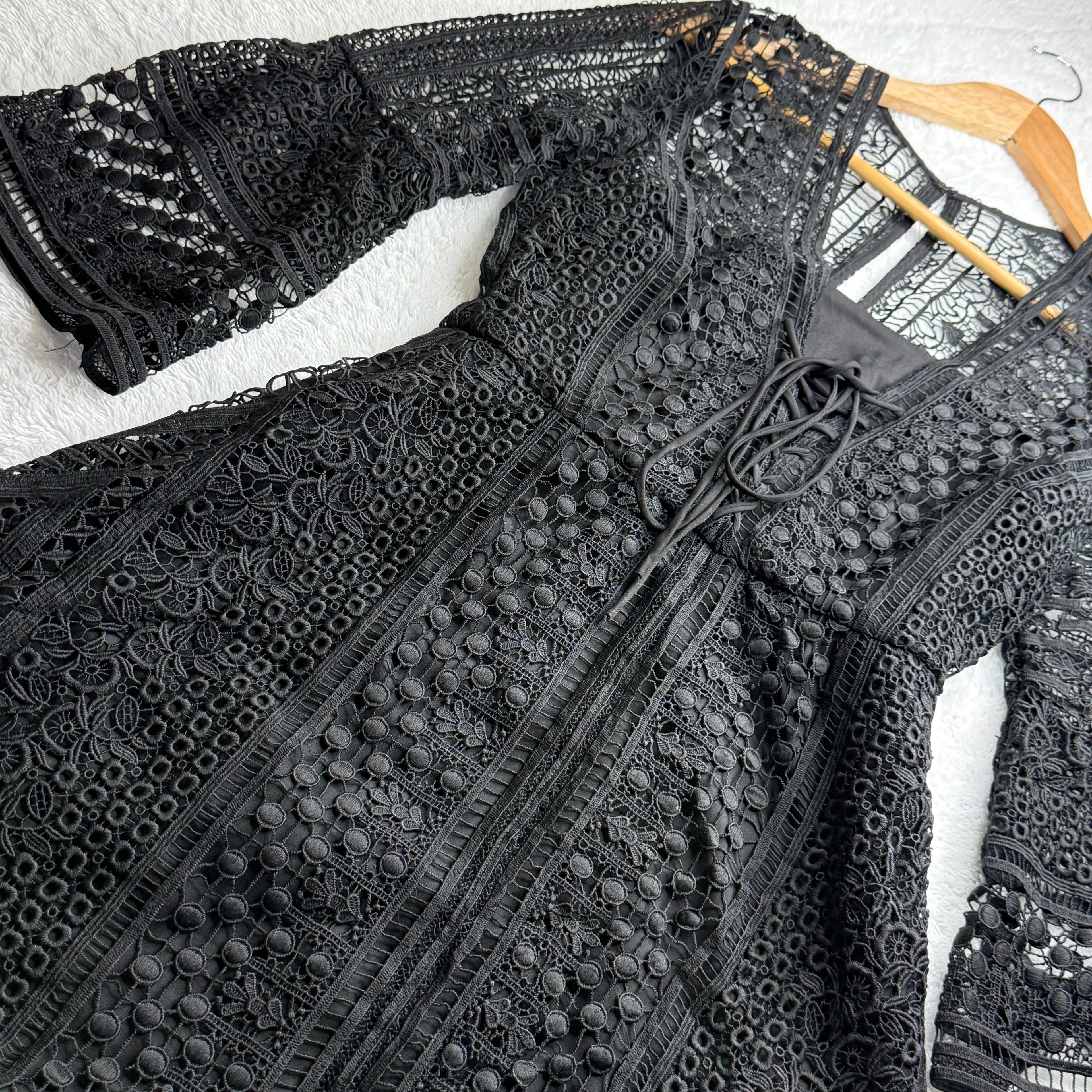 Forever New Black Lace Dress with Bell Sleeves