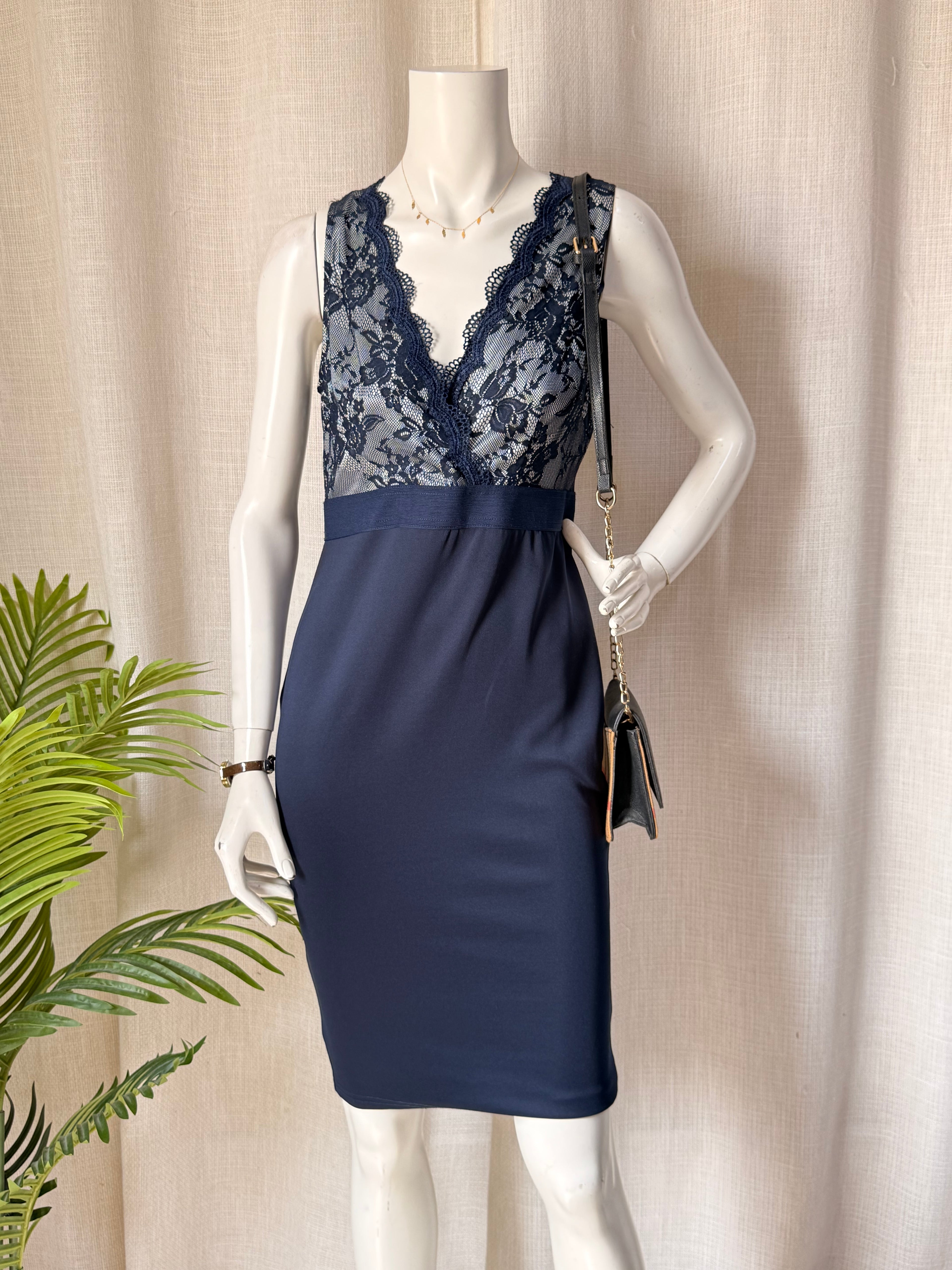 AX Paris Navy Lace Bodycon Midi Dress – Size 12 | Elegant Cocktail & Evening Dress