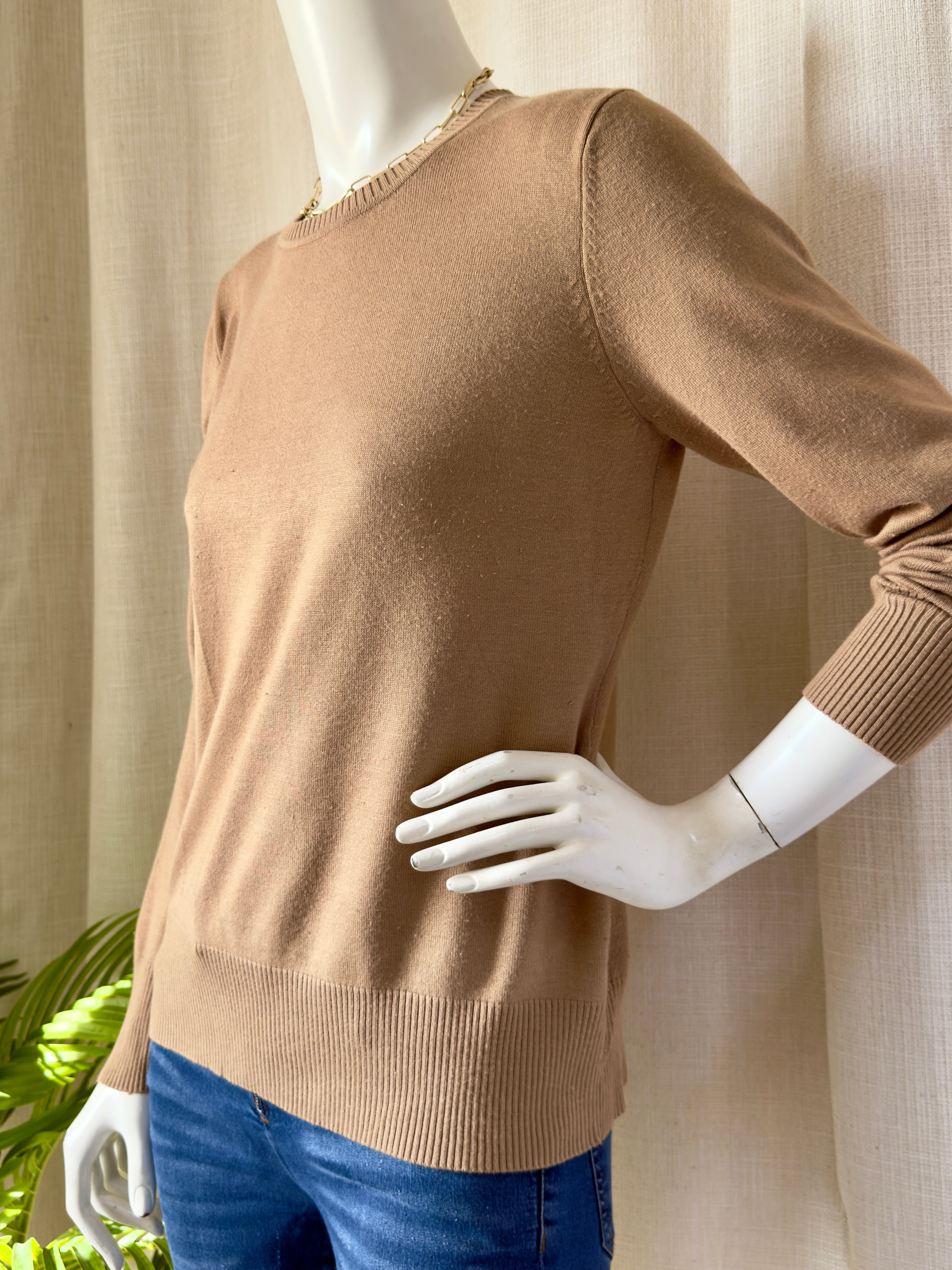PILAR PRIETO Camel Crew Neck Sweater | Large