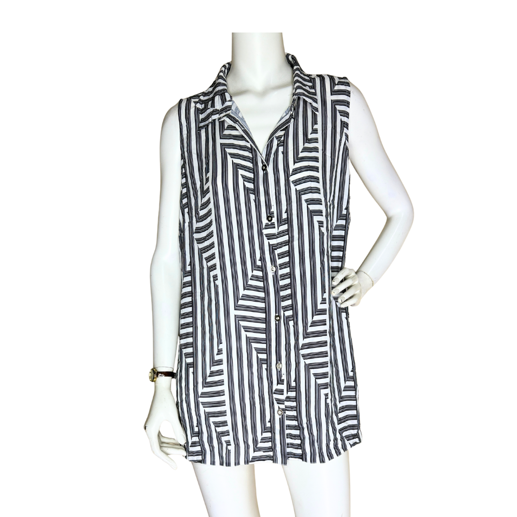 Striped Sleeveless Button-Up Tunic (Small)