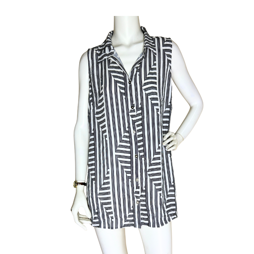 Striped Sleeveless Button-Up Tunic (Small)