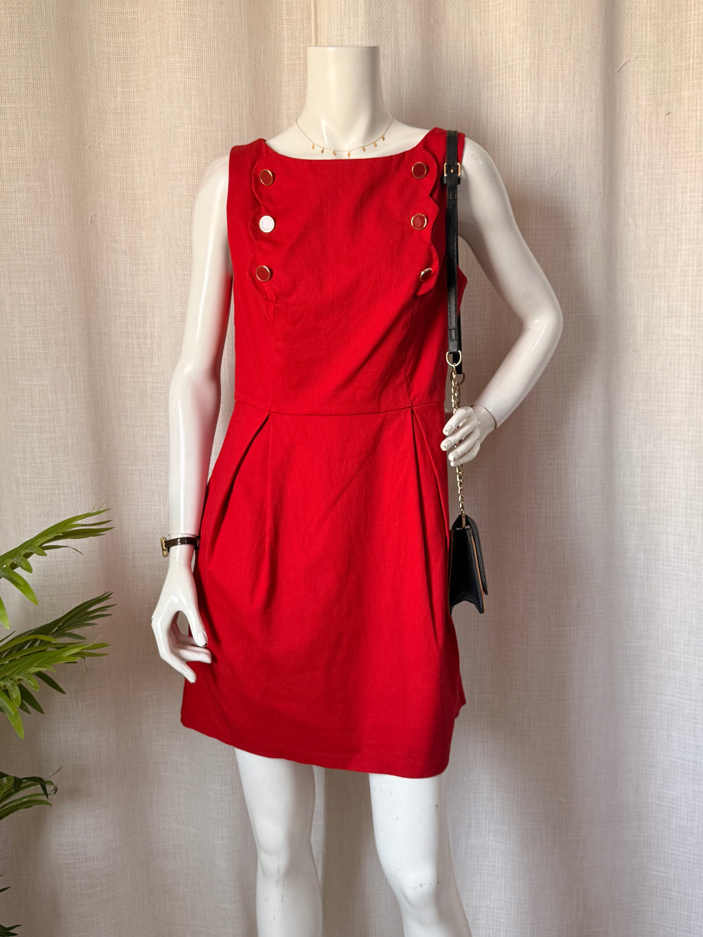 BLANCO Geometric Print Midi Dress | Navy & Red | Size M/L