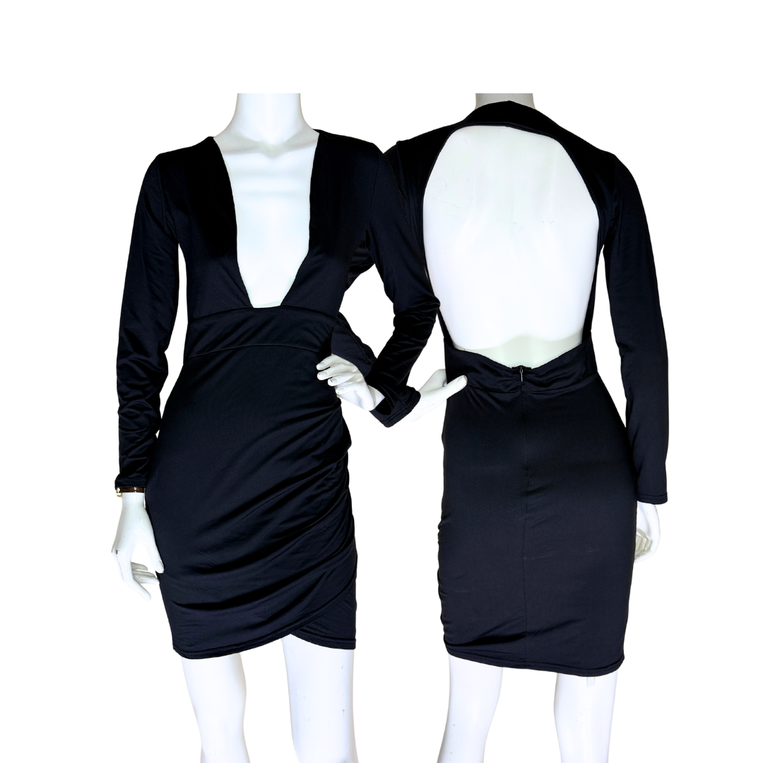 Black Plunge Mini Dress (Small)