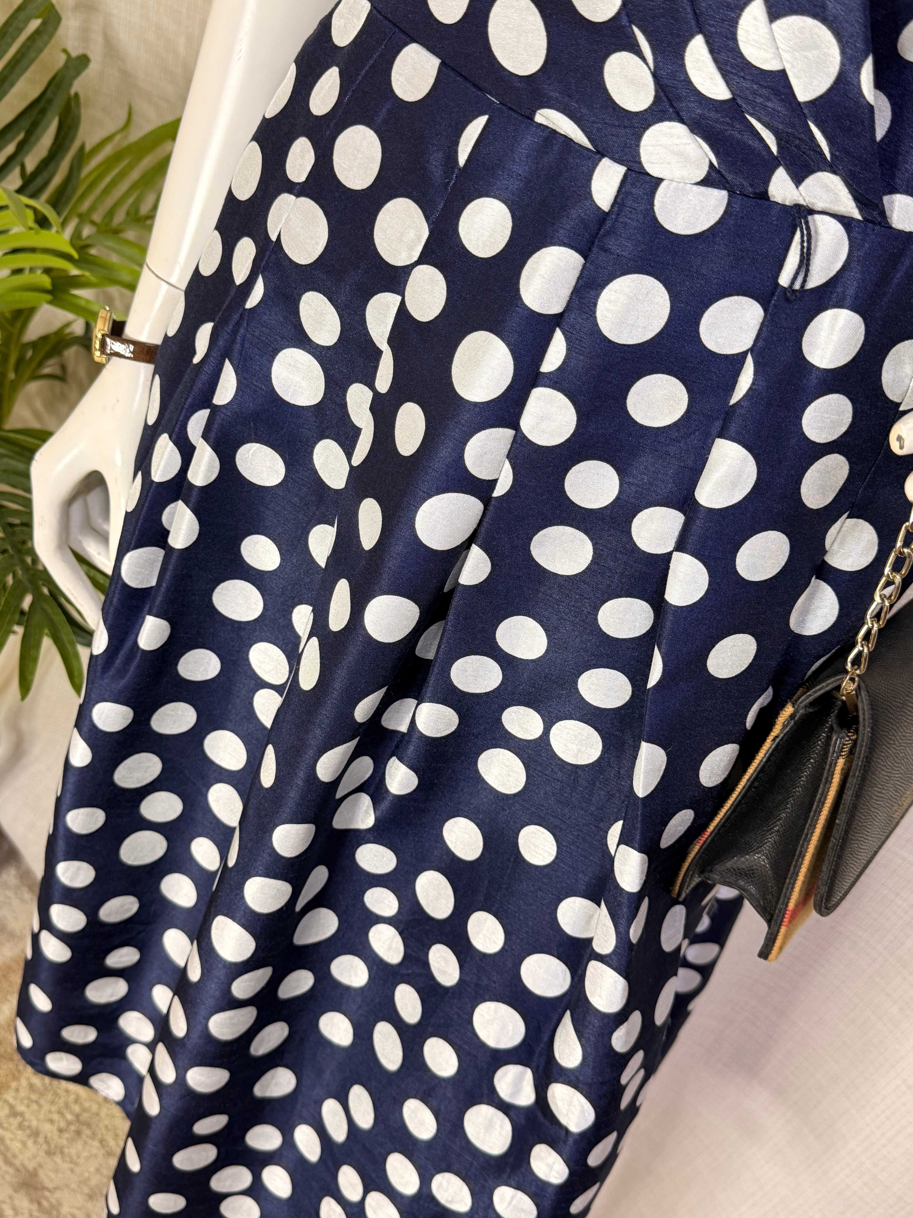 Jessica Howard Navy & White Polka Dot Lapel Wrap Midi Dress – Size UK 14 / US 10 | Large