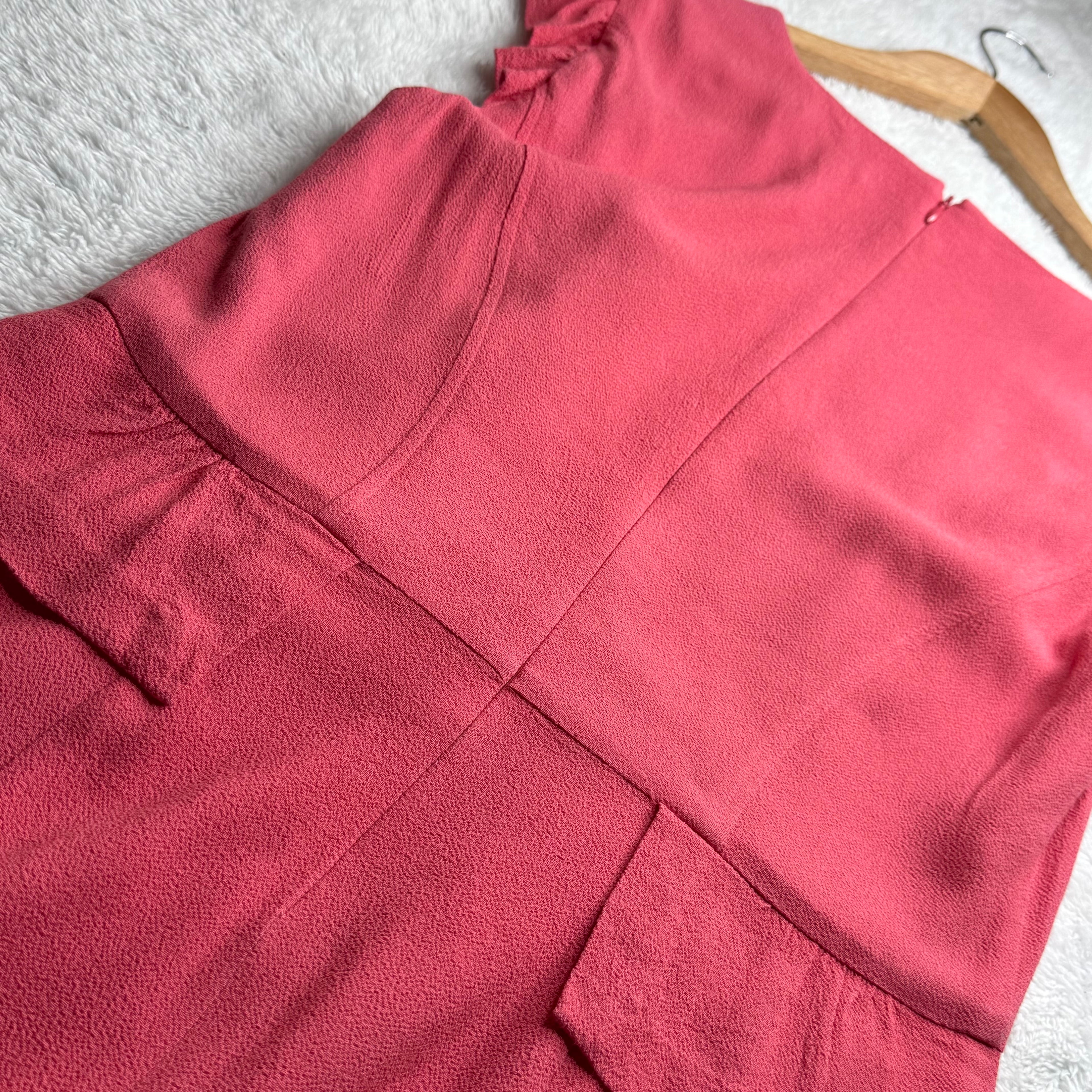 Portmans Pink Peplum Dress with Ruffle Sleeves
