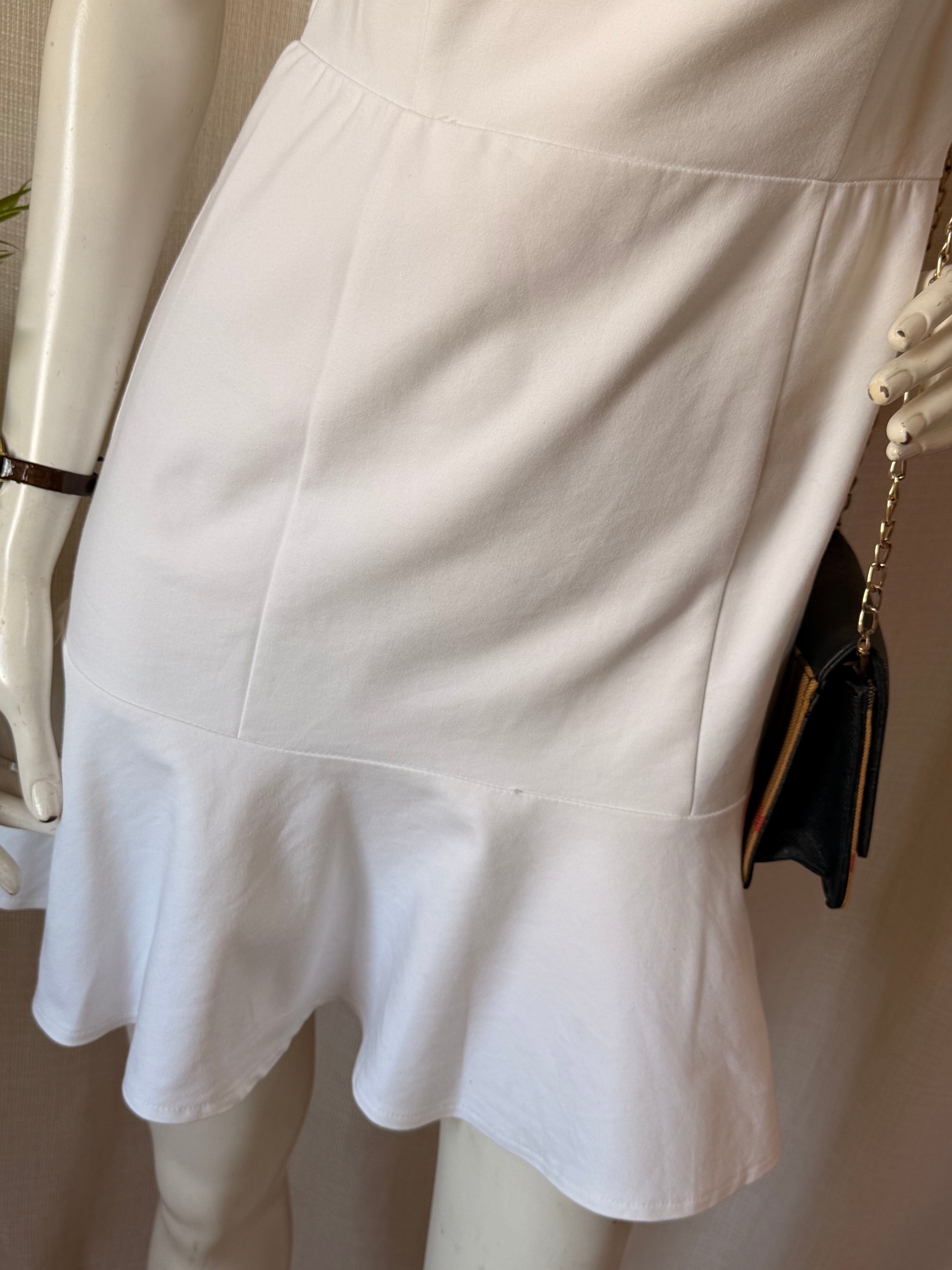 Topshop Crisp White Short-Sleeve Peplum Hem Mini Dress (Size UK 10 / US 6 / EUR 38)