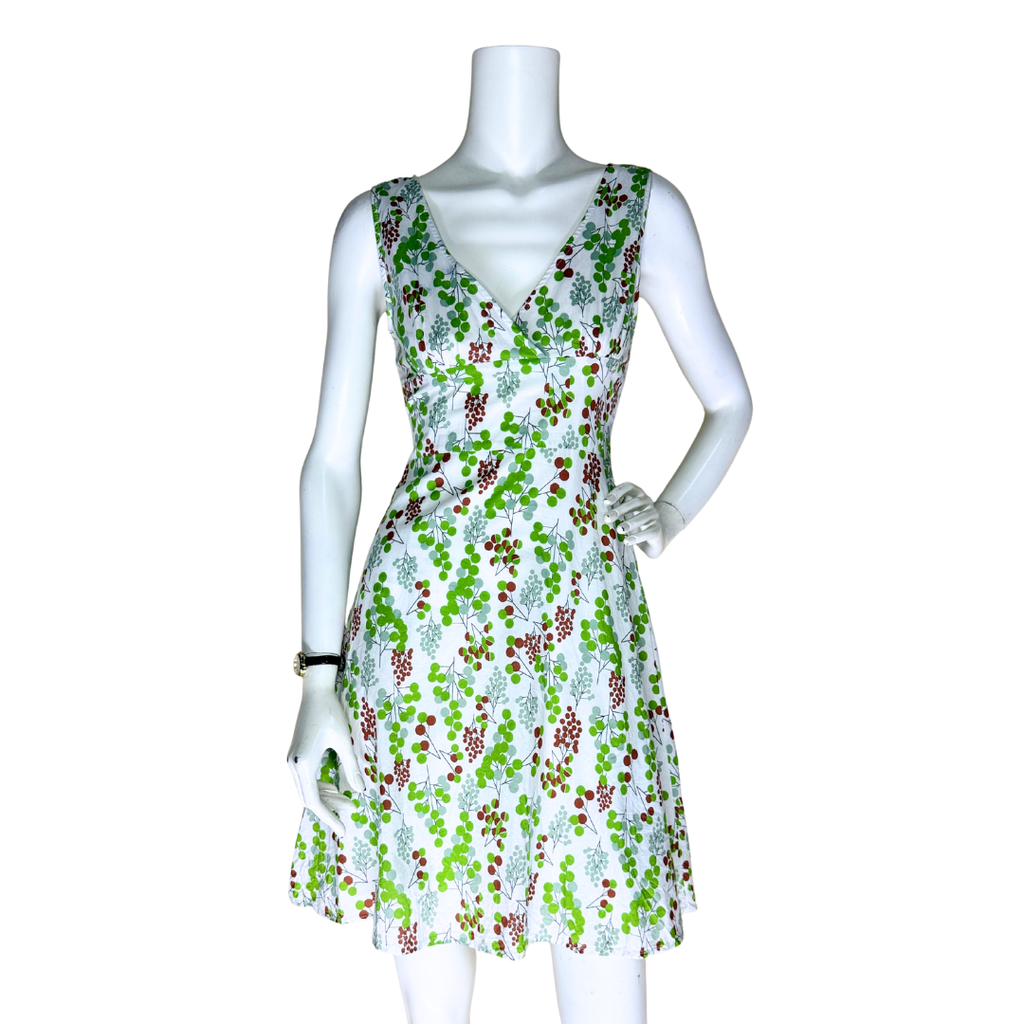 White and Green Leaf Print Mini Dress (XS)