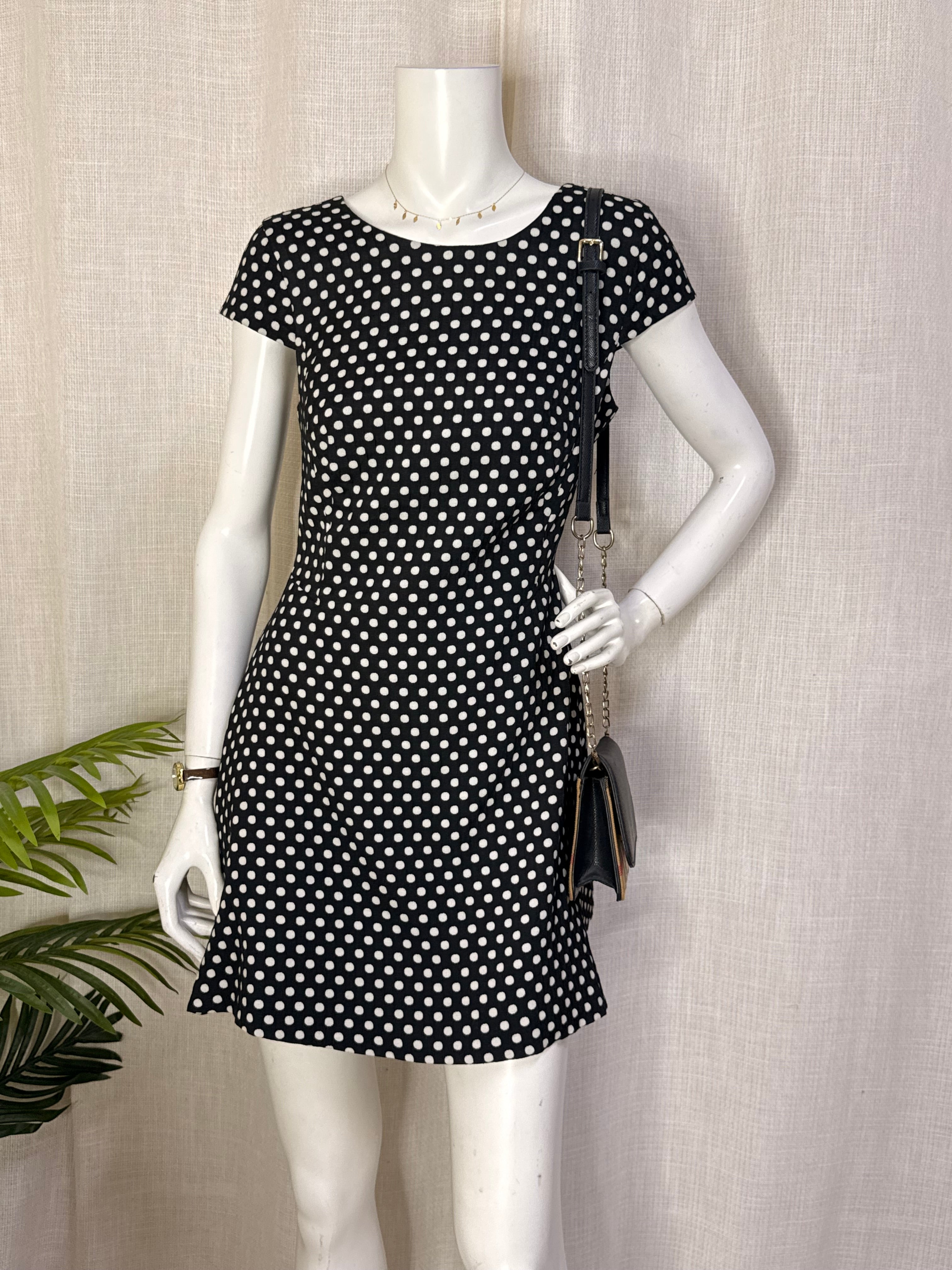 Zara Basic Black & White Polka Dot Pleated Mini Dress – Size M / UK 10