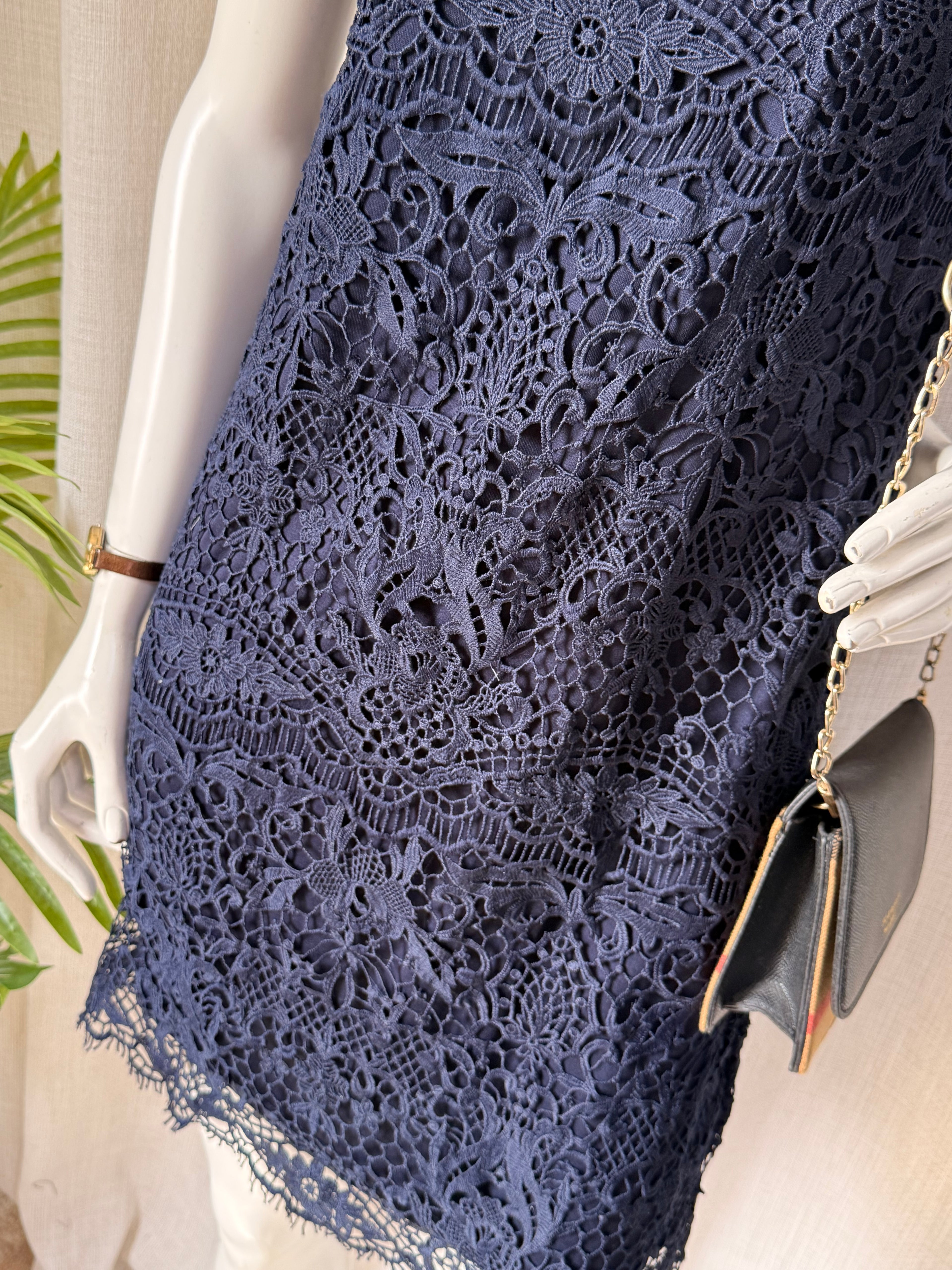 MESSAGE Navy Lace Shift Dress – Size M | Elegant Cocktail & Occasion Dress