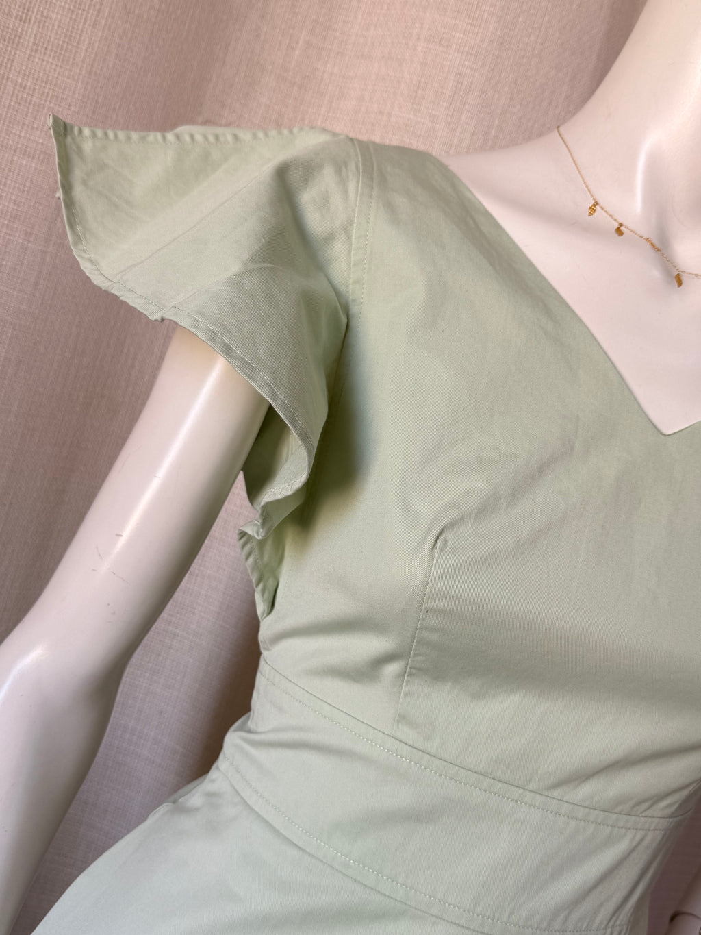 Love, Bonito Mint Green V-Neck A-Line Cotton Dress (Size XS / UK 6 / US 2)