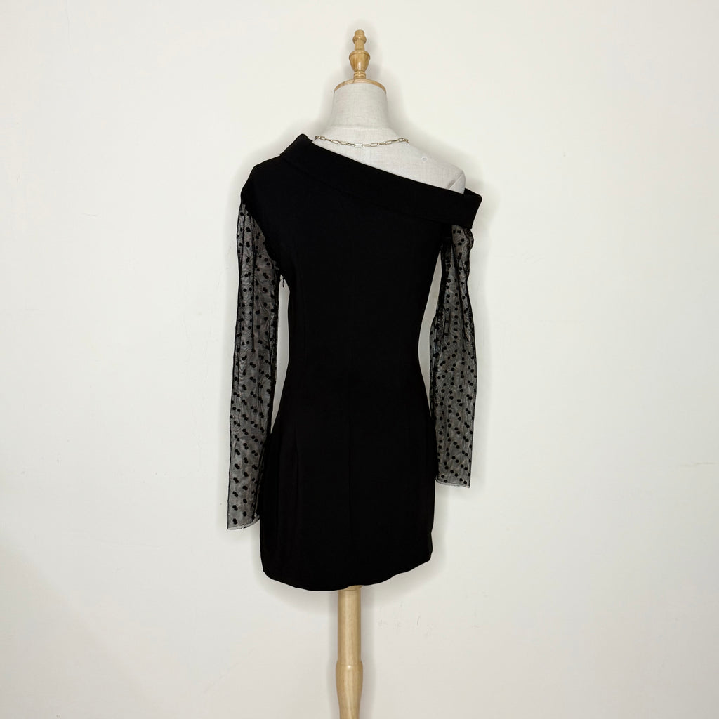 Bianca and Bridgette Black Mini Dress with Mesh Sleeves