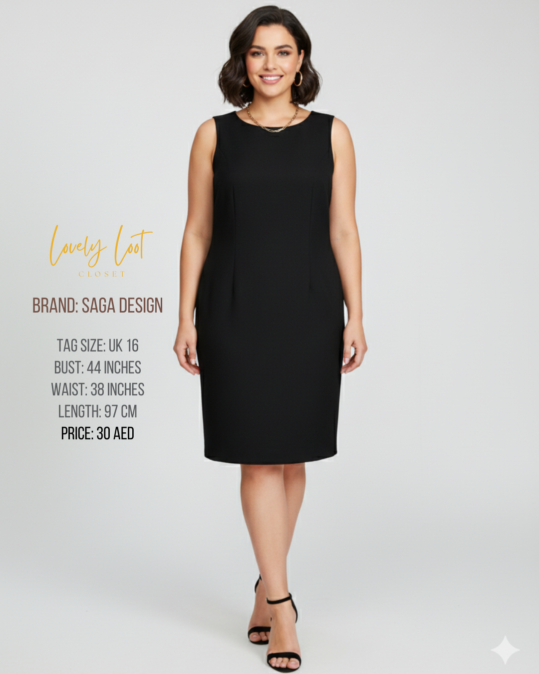 🖤 Effortless Elegance: SAGA DESIGN Preloved Black Sheath Dress (UK 16)